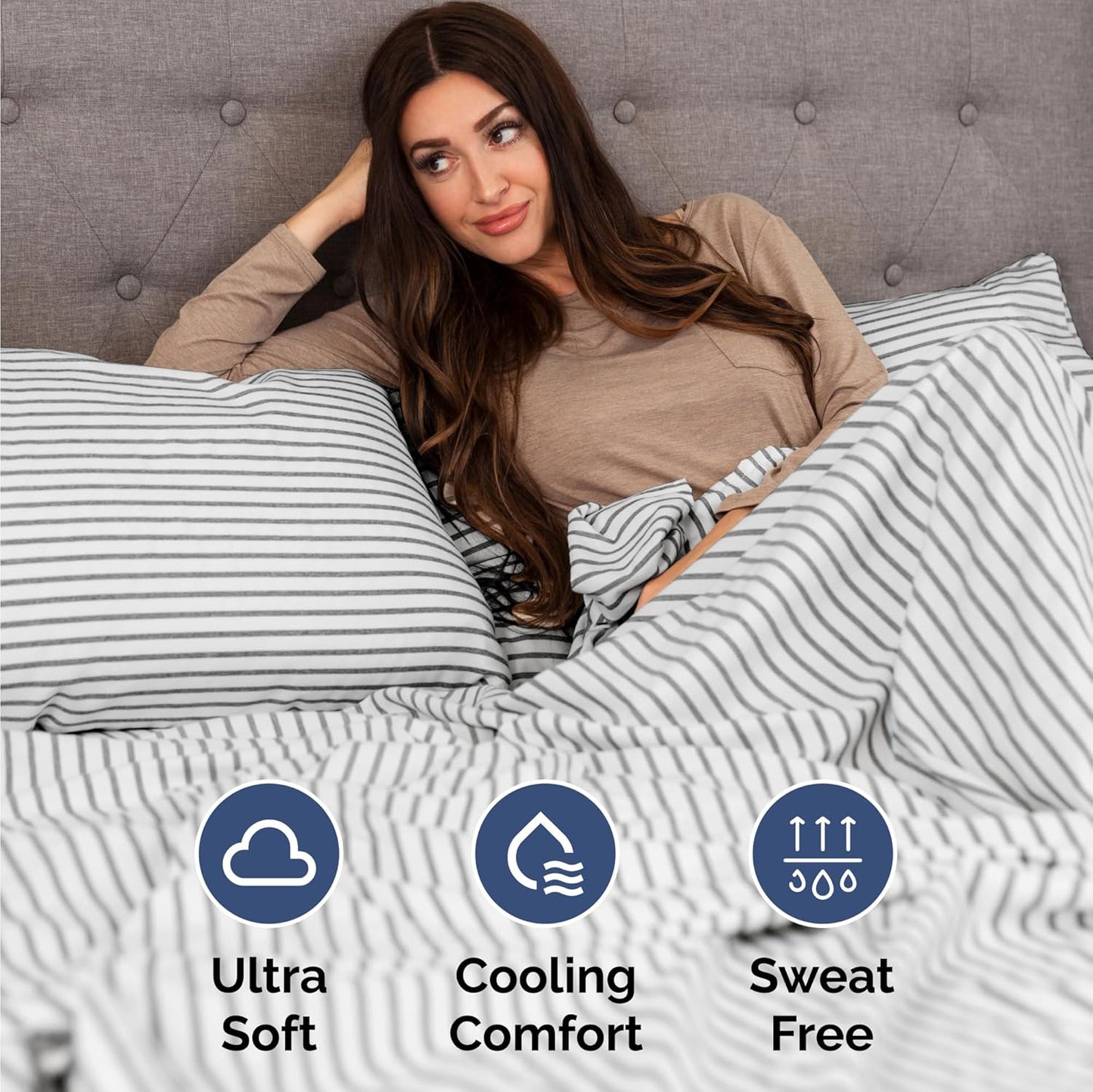 Twin Size 3 Piece Sheet Set - Comfy Breathable & Cooling Bed Sheets Set - Hotel Luxury Bedding for Women, Men, Kids, Teens, Boys & Girls - Deep Pockets, Soft, Wrinkle Free - Oeko-Tex - Grey Stripes 2