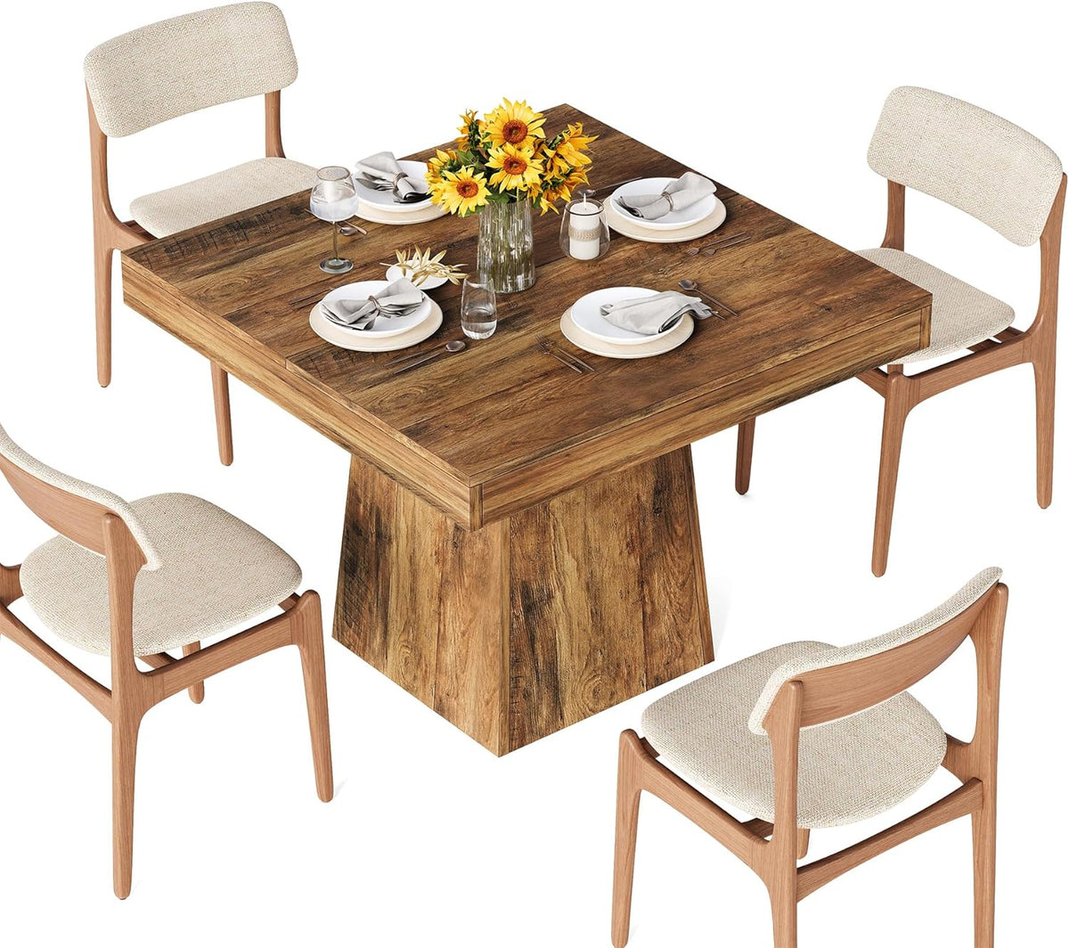 LITTLE TREE 31.5" Small Dining Table for 4, Farmhouse Kitchen Table with Walnut Finish, Square Compact Dinner Table for Home Dining Room, Apartments, Office, Living Room & Restaurants, Walnut
