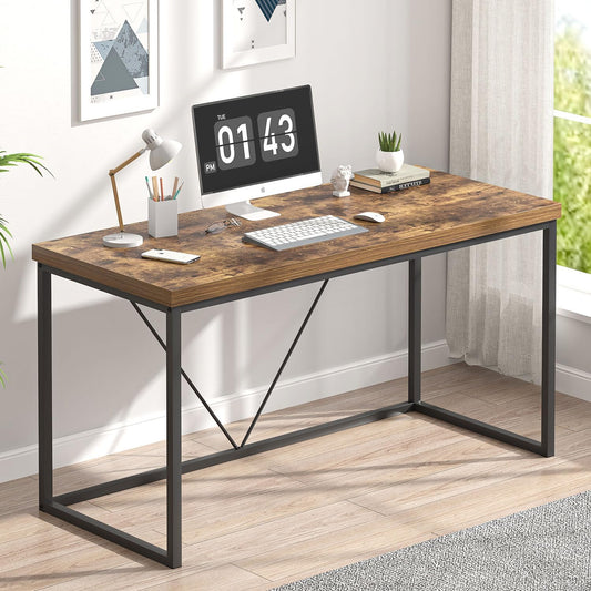 EXCEFUR Industrial Computer Desk, Wood and Metal Home Office Desk, Writing Study Work PC Table for Living Room Bedroom, Rustic Brown, 53 inch