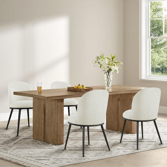 Dining Chairs Set of 4, Fabric Upholstered Dining Room Chairs with Ergonomic Backrest & Metal Legs, Modern Kitchen Side Chairs for Home, Restaurant, and Café, Ivory, 2 Boxs