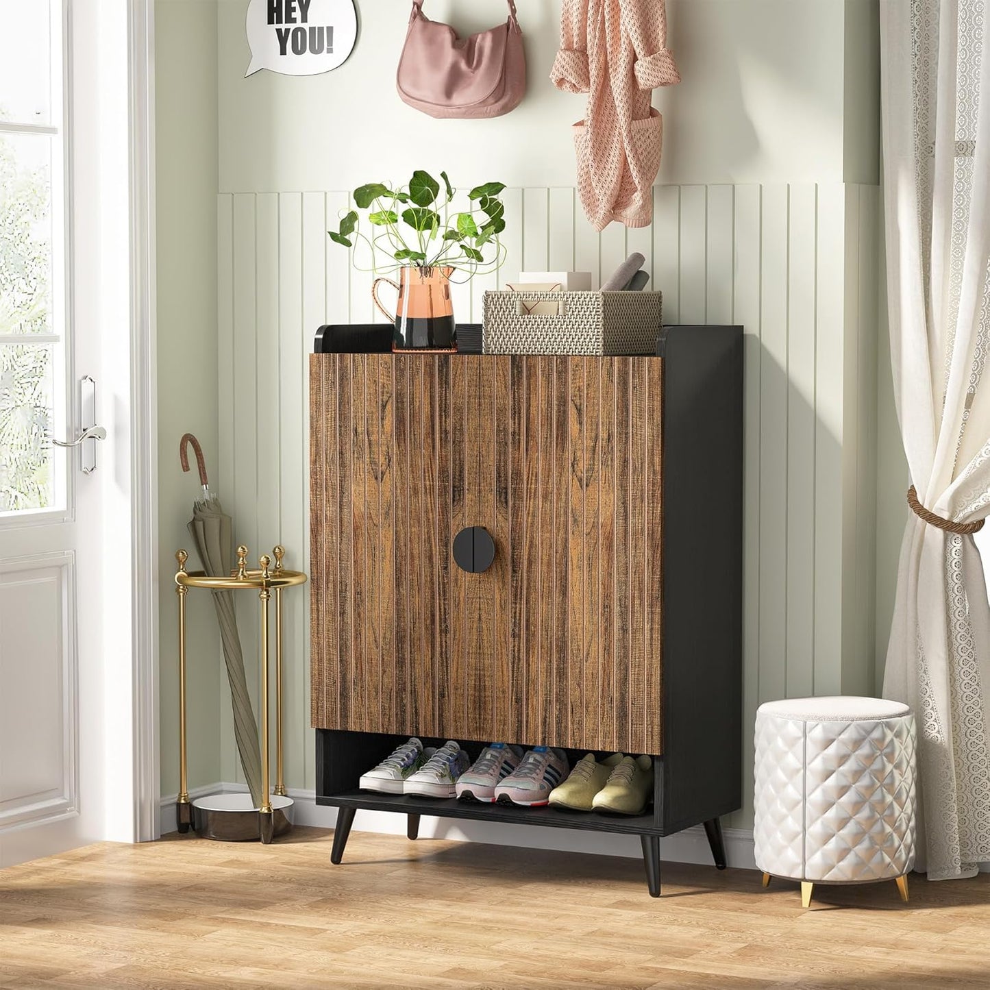 Tribesigns Shoe Cabinet with Doors, 7-Tier Shoe Storage Cabinet with Adjustable Shelves, Wooden Shoes Rack Shoe Storage Organizer for Entryway, Hallway, Closet, Living Room, Rustic Brown
