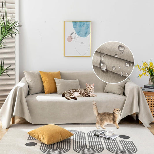 STACYPIK Waterproof Non-Slip Beige Couch Cover for Dogs, Anti-Cat Scratch Sofa Covers for Pets, Non-Slip Couch Covers for 2-3 Cushion Couch, Loveseat for Sectional Sofa, Furniture Protector-71X102IIN