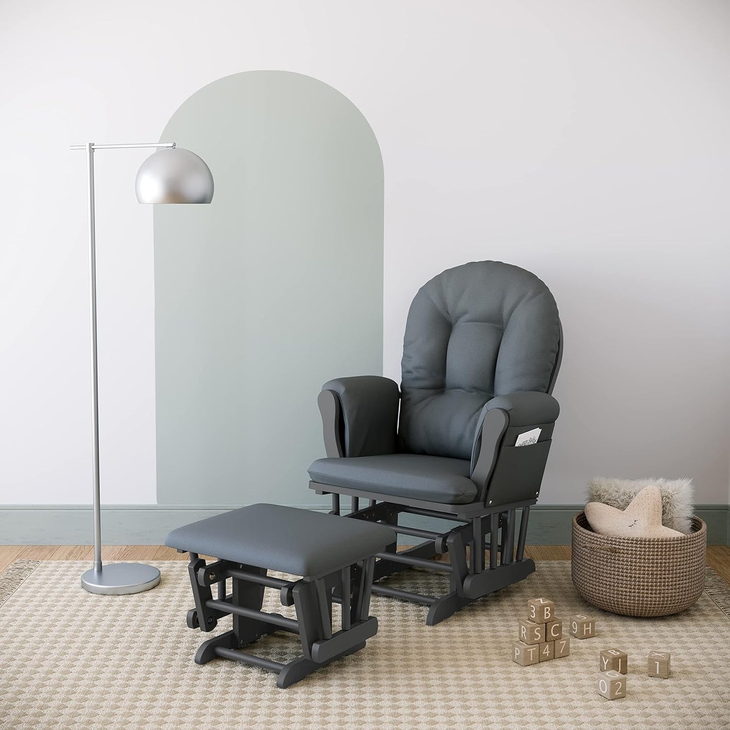 Storkcraft Premium Hoop Glider & Ottoman (Gray/Gray) — GREENGUARD Gold Certified Nursery Glider, Solid Wood Craftsmanship, Smooth-Gliding Nursery Chair and Ottoman, Award-Winning