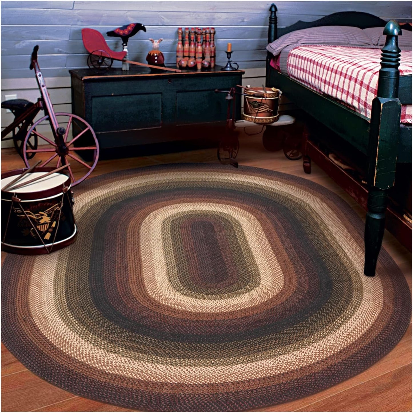 Homespice Prescott Braided Area Rugs 6x9' - Country Primitive Style Red and Black Area Rug for Living Room and Bedroom