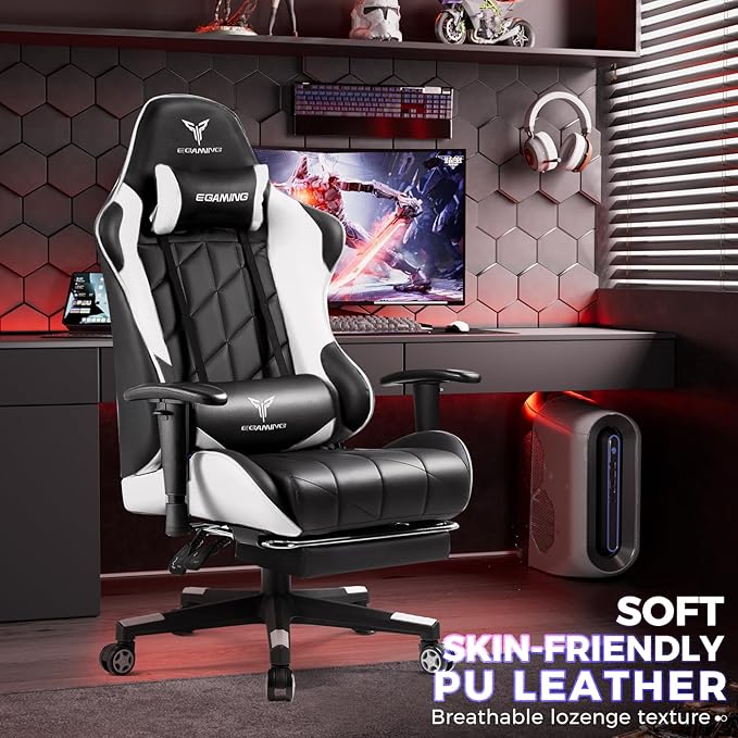 EXRACING Gaming Chair with 3D Adjustable Armrests, Cow Print Design, Ergonomic Office Chair with High Back, Computer Chair with Footrest,Comfy Diamond Stitching Sest, Game Chair for Adults