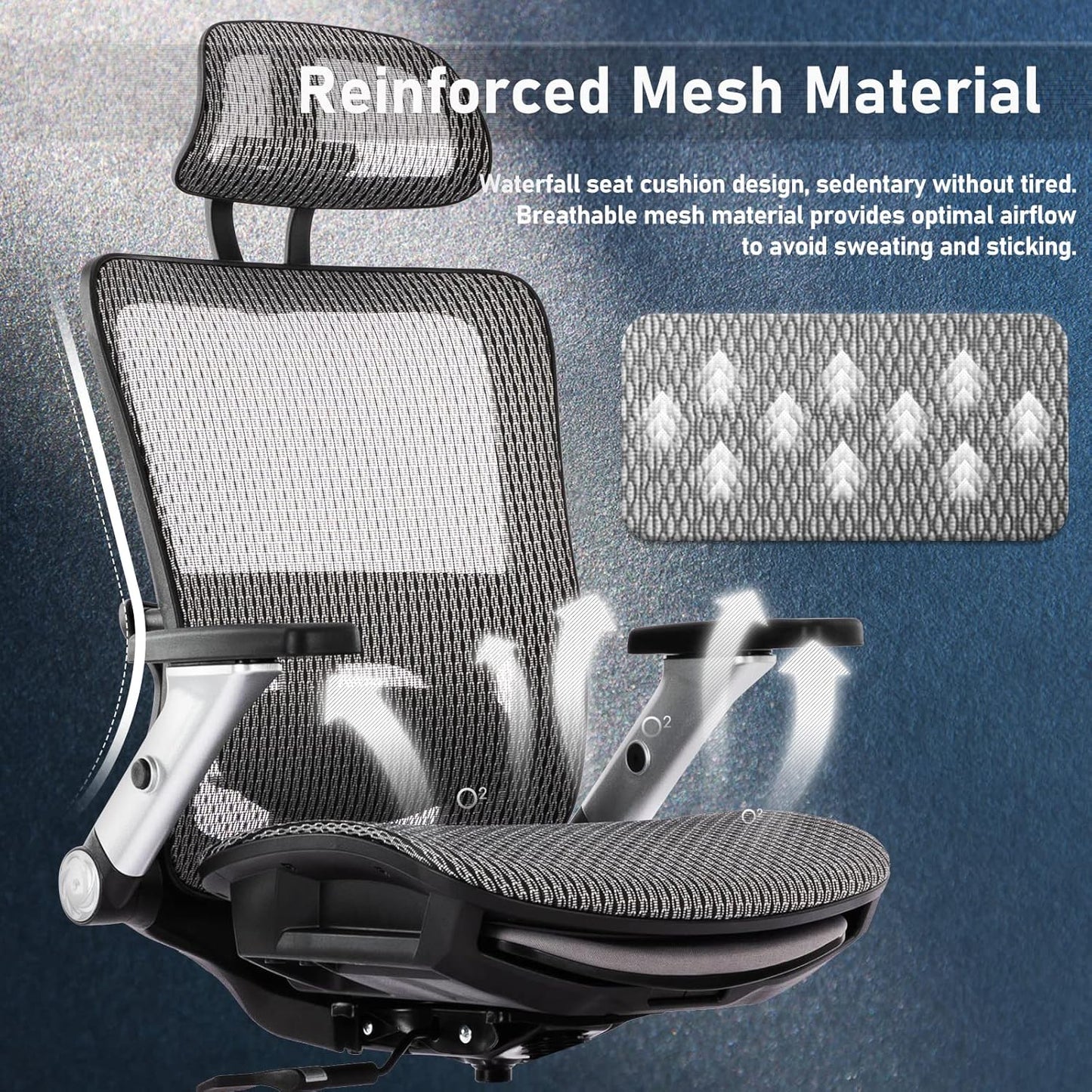 COLAMY Ergonomic Mesh Office Chair with Footrest, High Back Computer Executive Desk Chair with Headrest and 4D Flip-up Armrests, Adjustable Tilt Lock and Lumbar Support-Grey