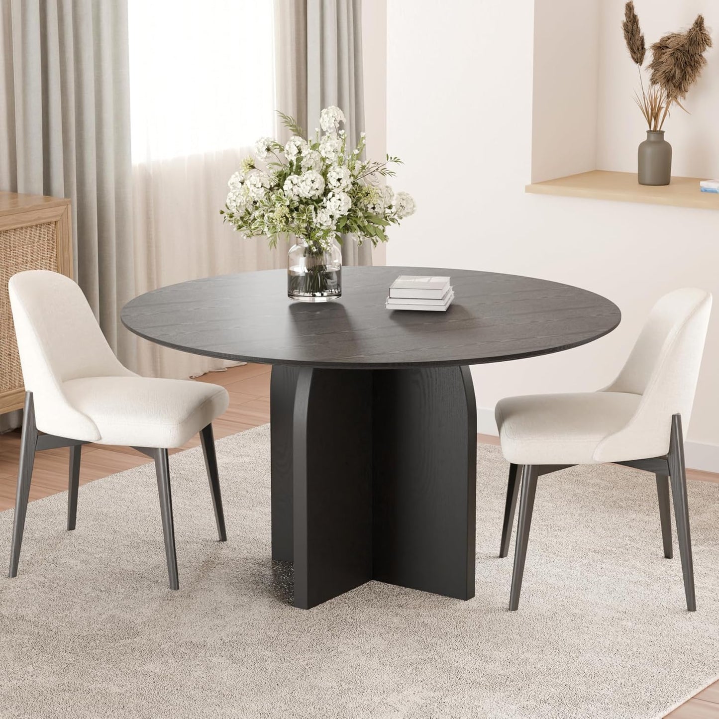 Casaphoria Kitchen Table Set with 2 Chairs, 42" Round Dining Kitchen Table & Chairs Set for 2-4, Wood Modern Dining Table for Living Room, Easy Assembly, Black