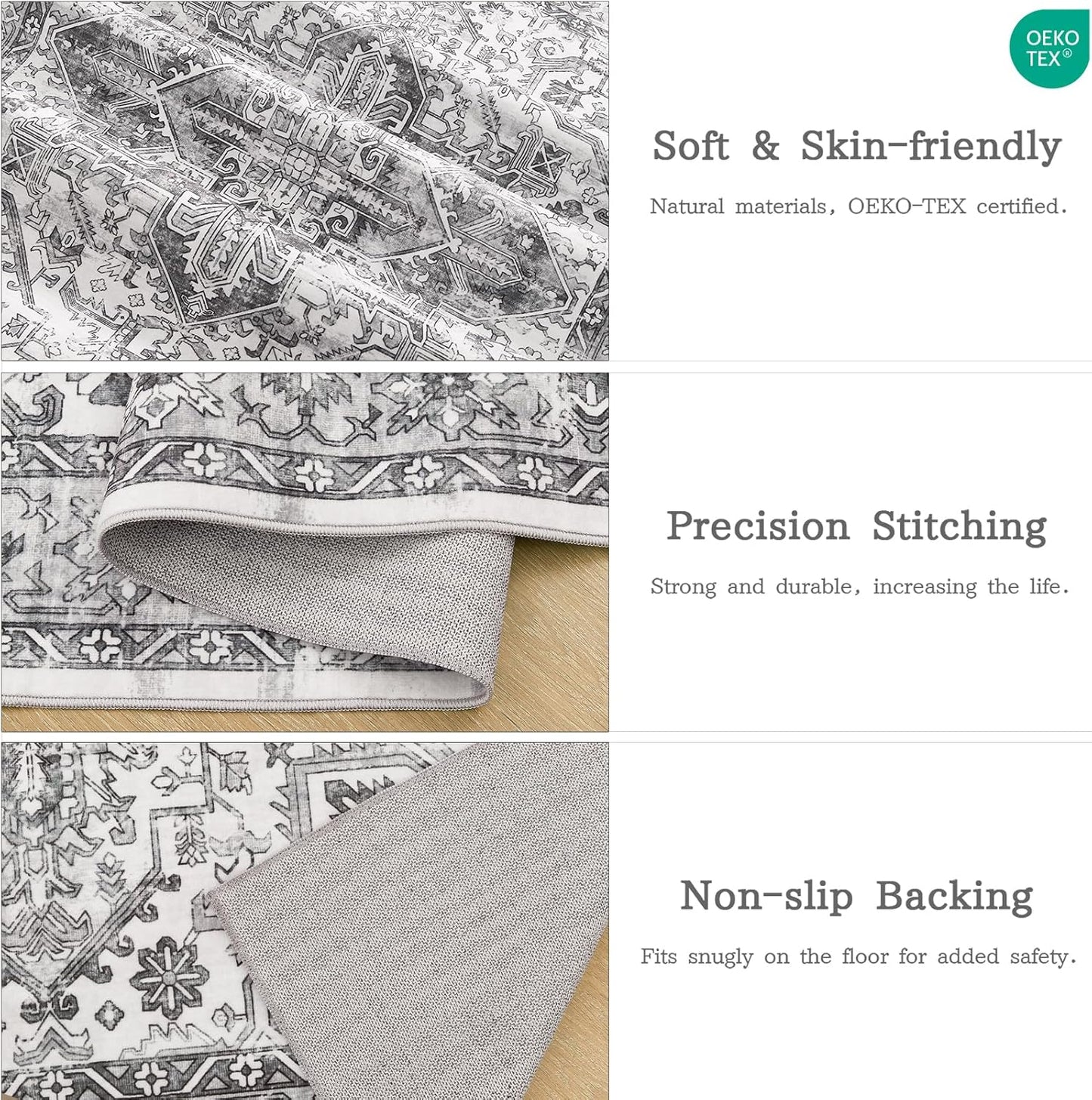 zesthome 5x7 Area Rugs - Ultra-Thin Washble Rug, Stain Resistant Anti Slip Backing Rugs for Living Room,Bedroom, Vintage Home Decor Area Rug (Grey/White,5'x7')