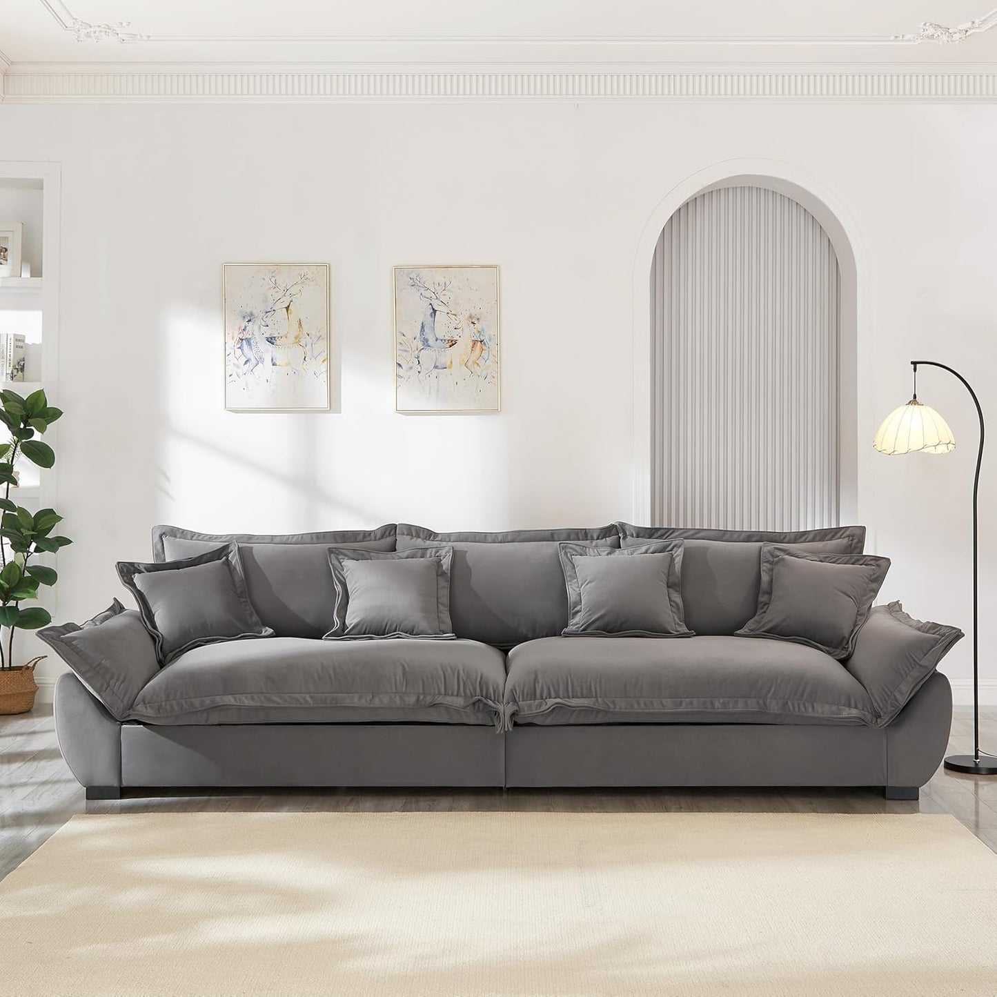 126 Inch Sailing Design Modular Sectional Cloud Sofa with Storage, Modern Deep Seat Couch w/Throw Pillows & Removable Backrest for Living Room Bedroom Apartment,Grey