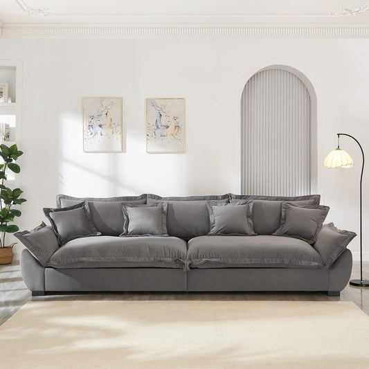 126 Inch Sailing Design Modular Sectional Cloud Sofa with Storage, Modern Deep Seat Couch w/Throw Pillows & Removable Backrest for Living Room Bedroom Apartment,Grey