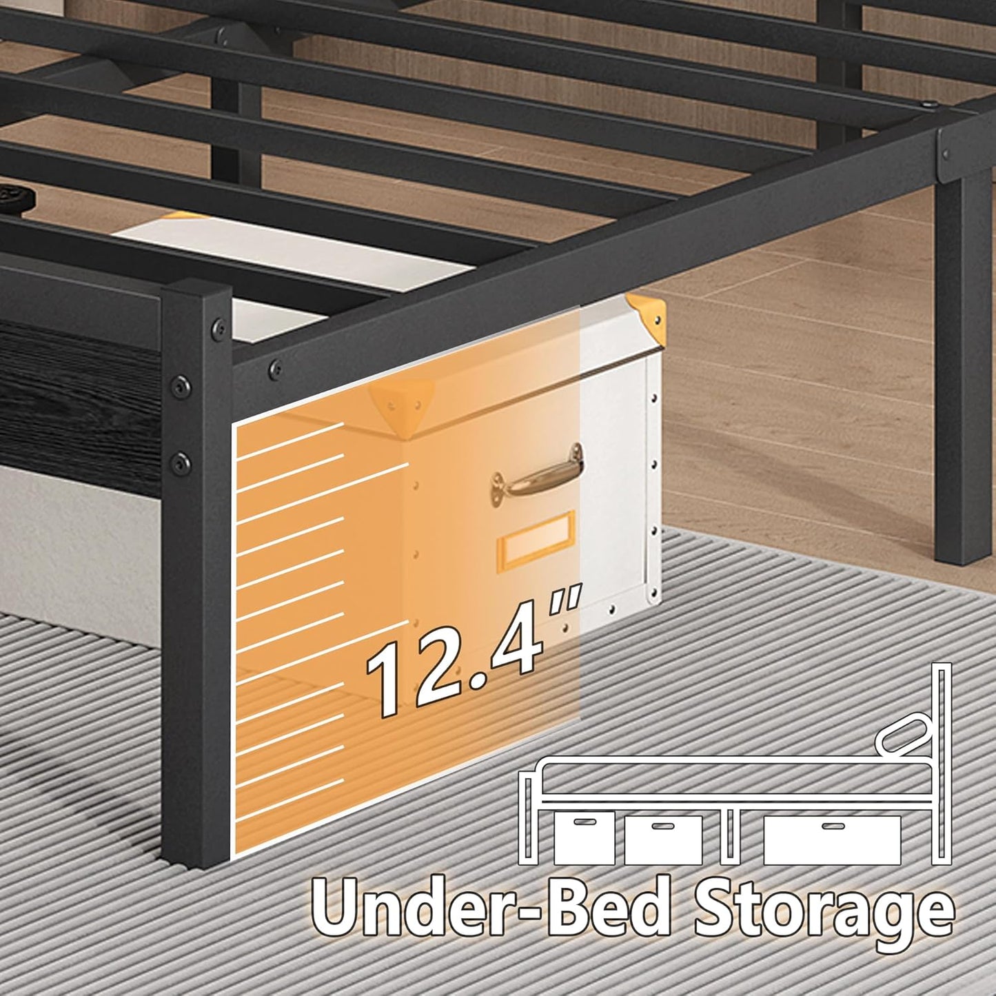 14 Inch Classic Metal Platform Bed Frame-Queen Bed Frame with Headboard,Steel Slats Support-LED Bed Frame with USB Charging Station,Under Bed Storage,No Box Spring Needed,Noise Free
