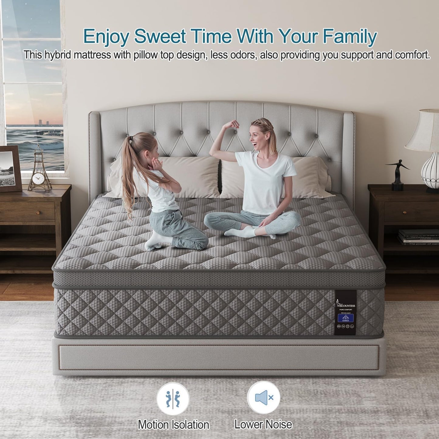 Queen Mattress, 10 Inch Euro Top Mattress Grey Hybrid Medium Firm for Back & Lumbar Support, 100 Night Trial, Individual Pocket Spring for Motion Isolation & Pressure Relief