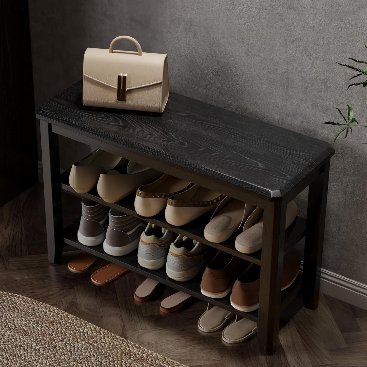 Wood Shoe Rack Bench for Entryway, 2 Tier Shoe Rack for Front Door Entrance, Shoe Bench with Shoe Storage for Entryway, Bedroom, 31.5"