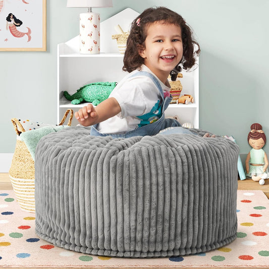 Hobestluk Bean Bag Chairs 2.5FT Bean Bag Chair with Memory Foam Filled & Stripe Plush Cover Bean Bag Chairs for Playroom, Living Room, Bedroom(Grey)