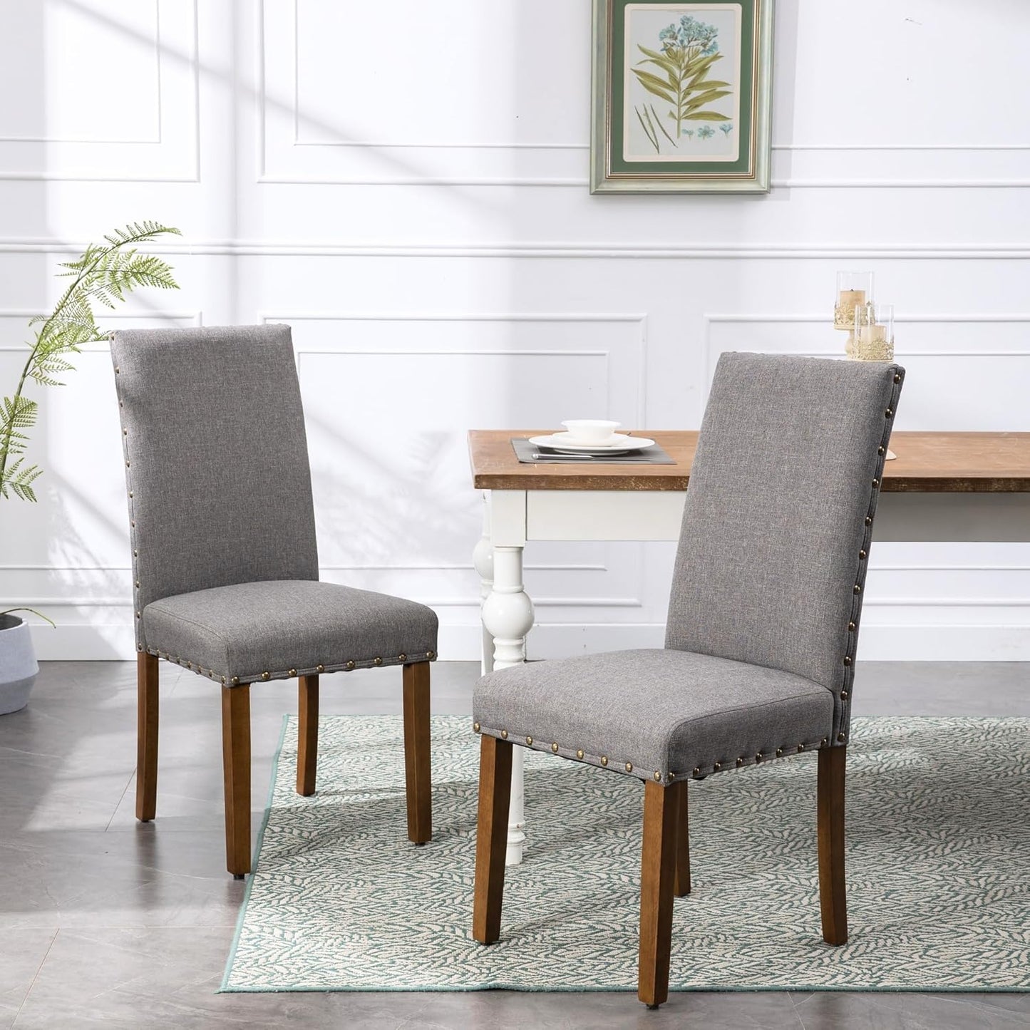 Parsons Kitchen Dining Chair Set Room Modern Upholstered Stylish Fabric High Back with Bronze Nailhead Trim