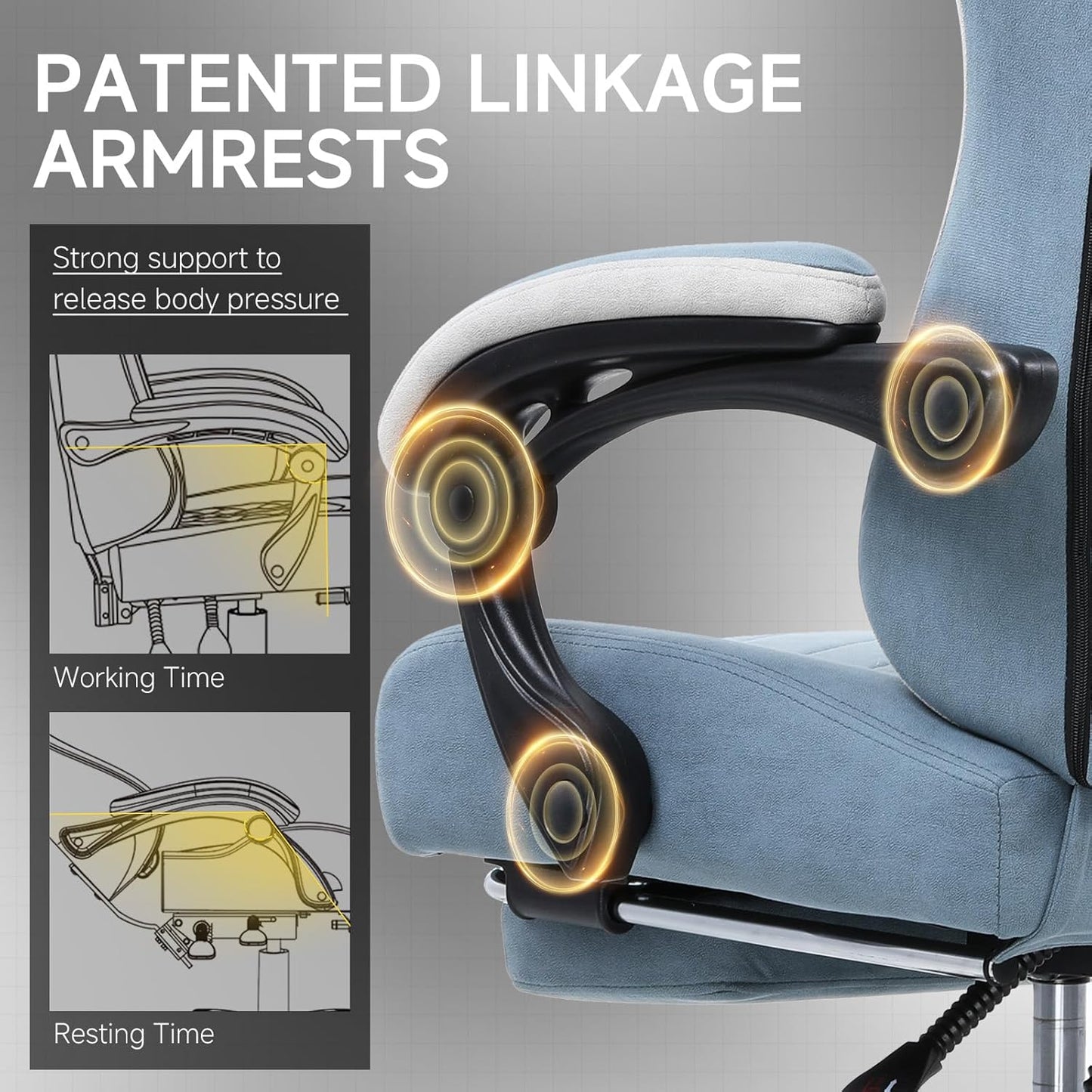 GTPLAYER Office Chair, Gaming Computer Desk Fabric Chair with Footrest, High Back Ergonomic Office Chair with Pocket Spring Lumbar Support and Linkage Armrests Adjustable Height Swivel for Home Task