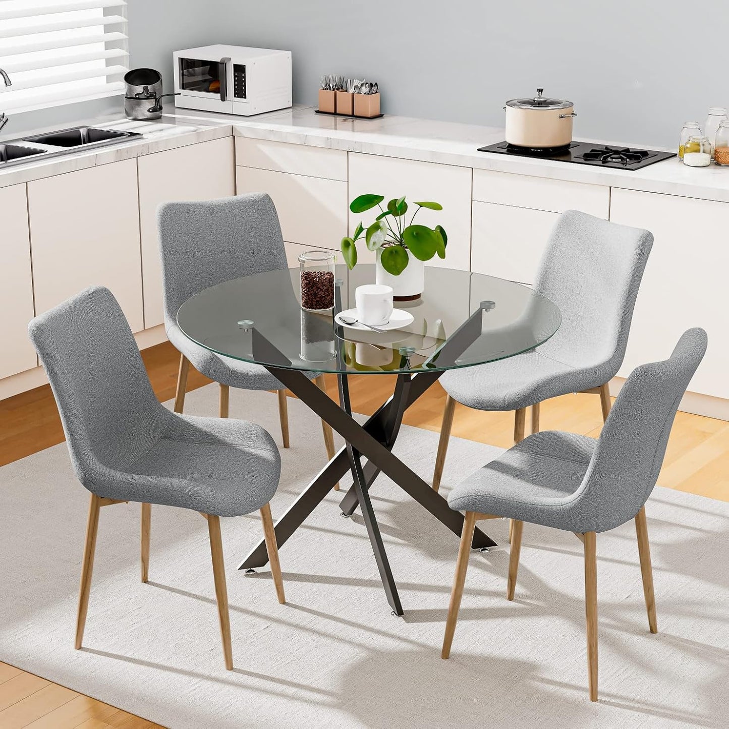Round Tempered Glass Dining Table for 2-4 with Metal Legs, 35.5 in Modern Small Kitchen Table for Kitchen Dining Room (Black)