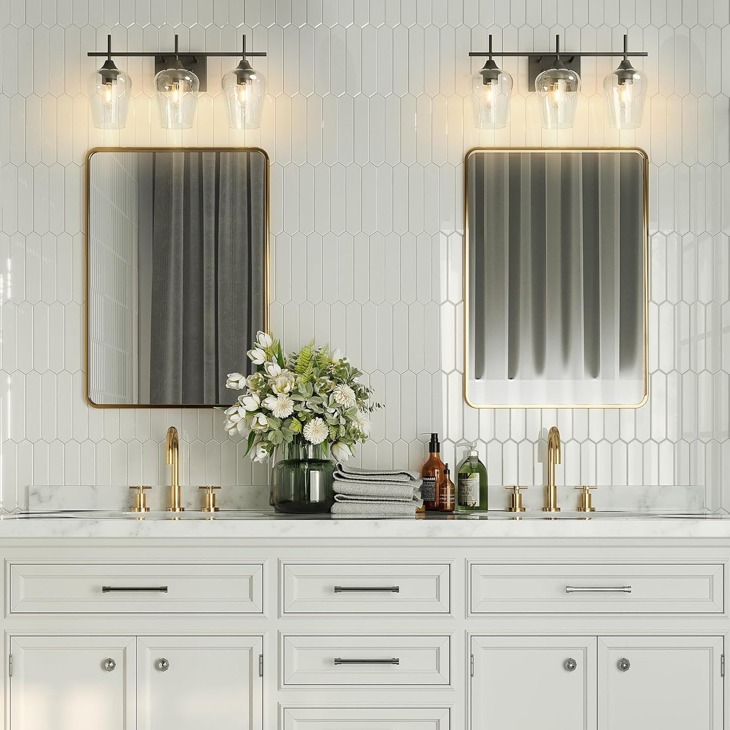 VONLUCE Bathroom Vanity Light, 3 Light Bathroom Light Fixture Over Mirror, Bathroom Wall Lamp with Clear Glass, Modern Black Vanity Lighting fixtures for Bathroom, Bedroom, Hallway
