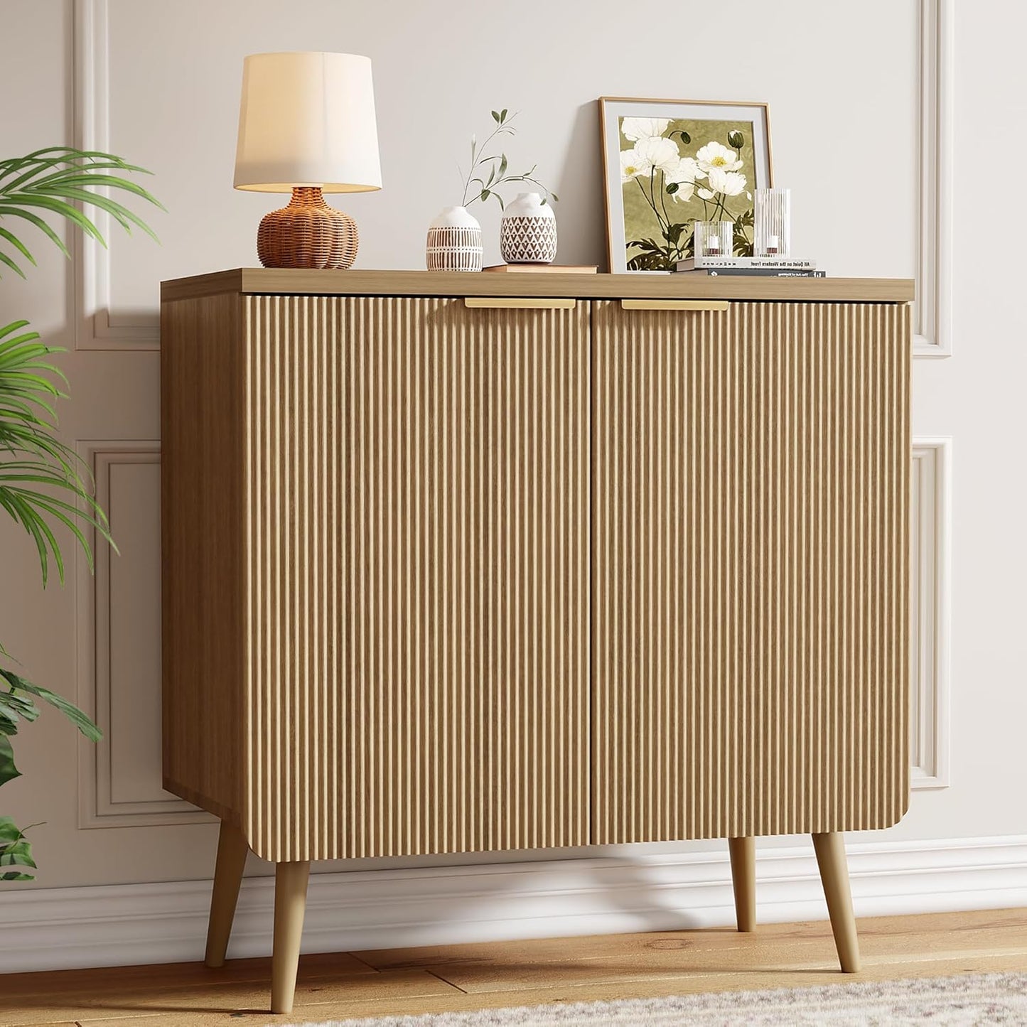 Sideboard Buffet Cabinet with Storage, 2 Doors Wood Entryway Cabinet, Modern Accent Cabinet with Solid Wood Feet & Adjustable Shelves, Multifunctional Console Table for Living Room, Kitchen, Hallway