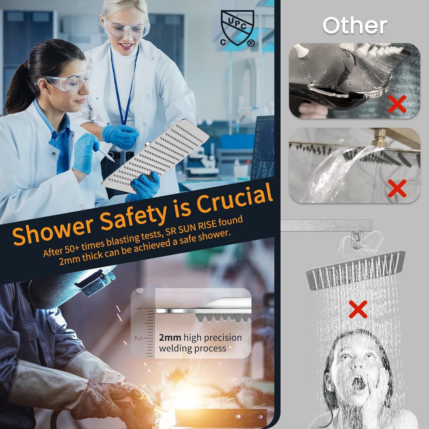 SR SUN RISE SRSH-D1203 12 Inches Bathroom Luxury Rain Mixer Shower Combo Set Wall Mounted Rainfall Shower Head System Polished Chrome Shower Faucet Rough-in Valve Body and Trim Included