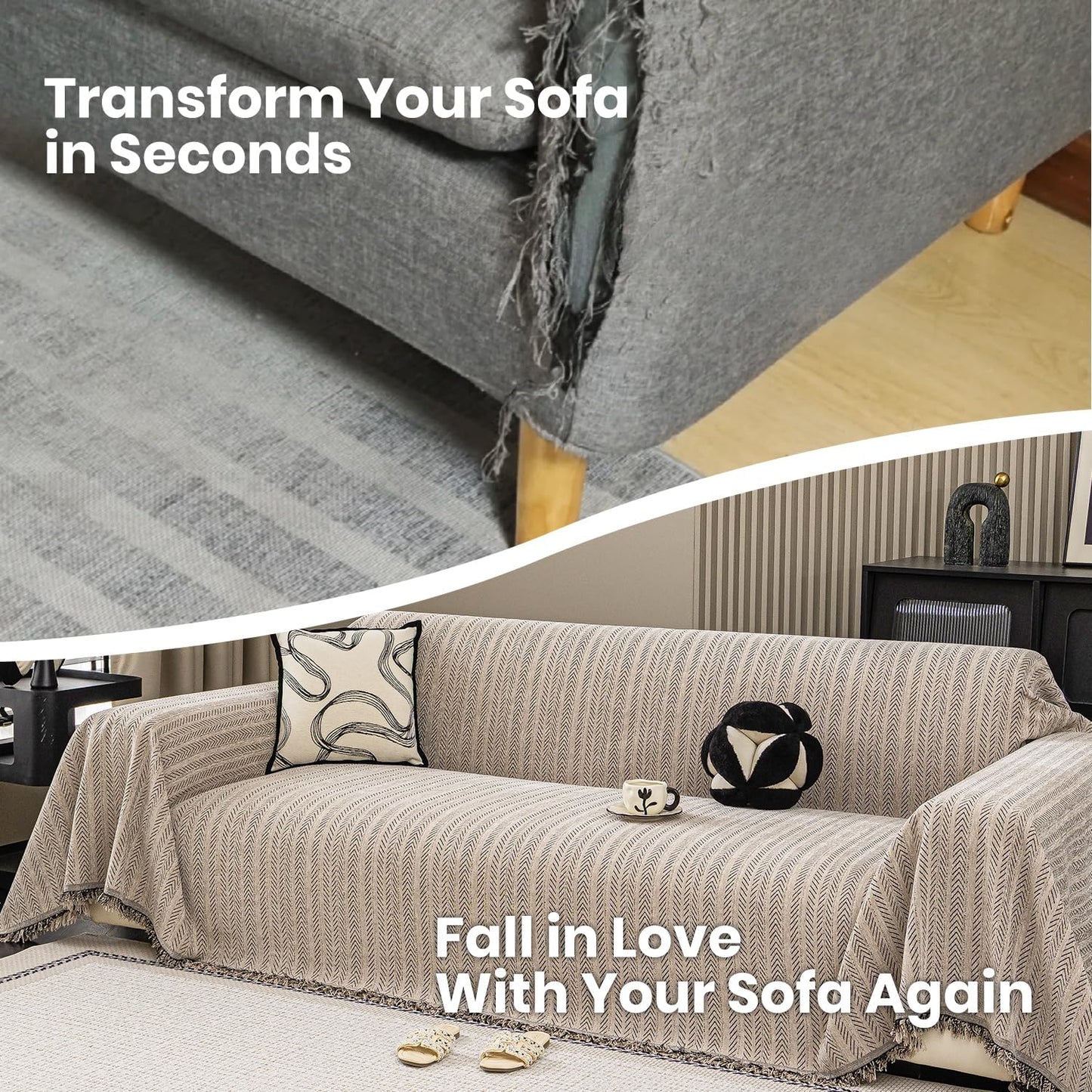 Nobildonna Sofa Cover Washable Soft Thicken Chenille Couch Cover with Tassel,Waterproof Sofa Slipcover for 3-4 Cushion Couch,Sectional Sofa,L-Shaped Furniture Protector Pet-Friendly,Brown 91"x150"