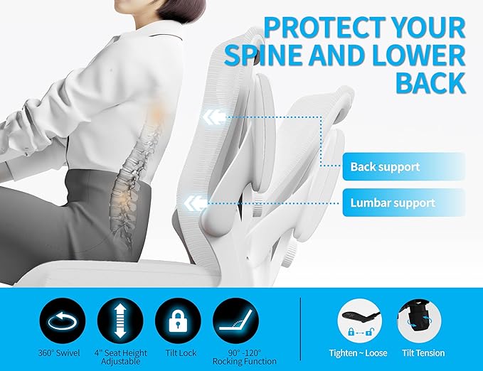 White Office Chair for Big and Tall People - 400lbs Wide Seat Computer Desk Chair Gaming Ergonomic High Back Cushion Lumbar Support with Comfy Mesh Swivel Rolling Home Task Chair