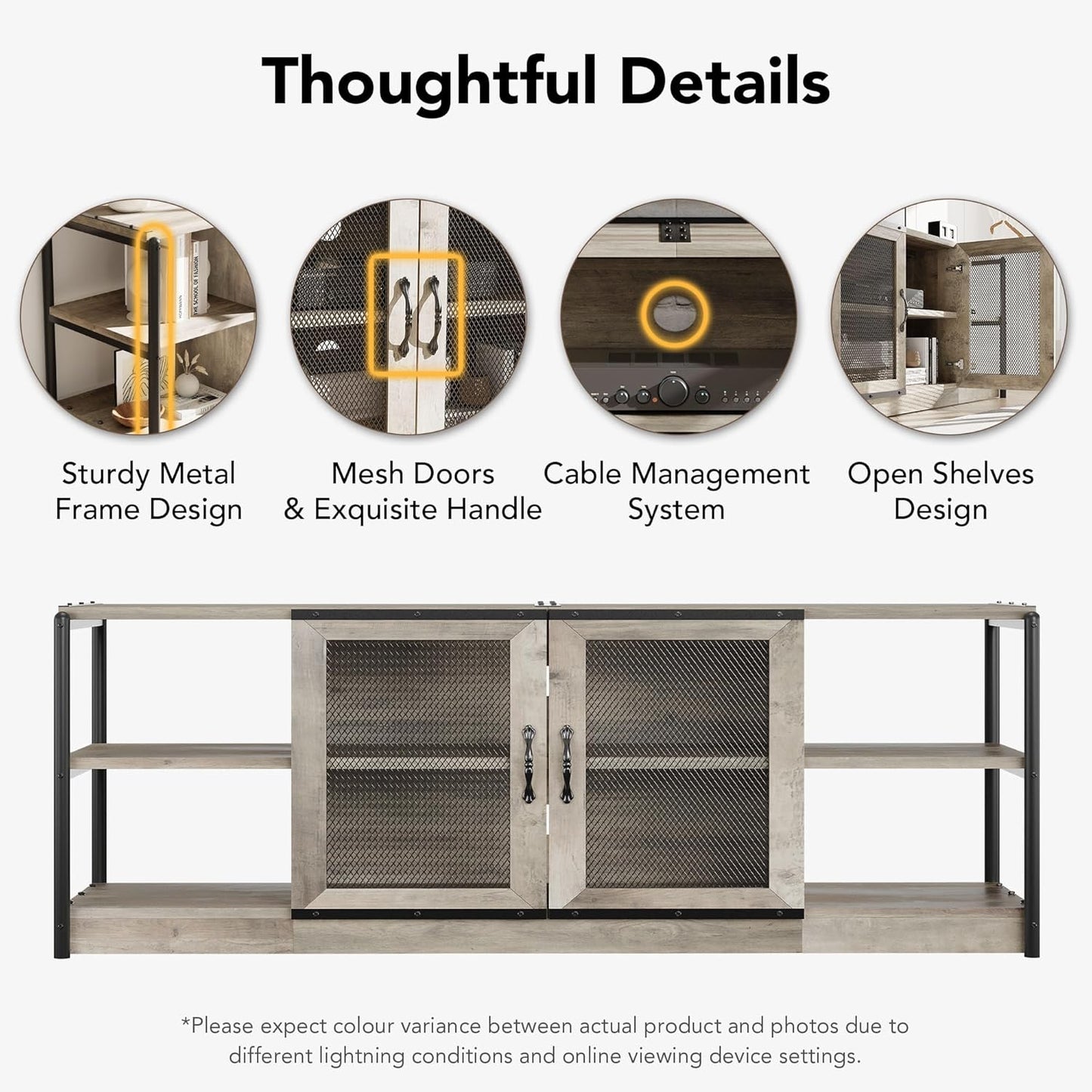 GarveeHome Farmhouse TV Stand for 75/80 Inch TVs, Entertainment Center with Storage Cabinet, 71'' Rustic TV Media Console Table, Furniture for Living Room, Grey
