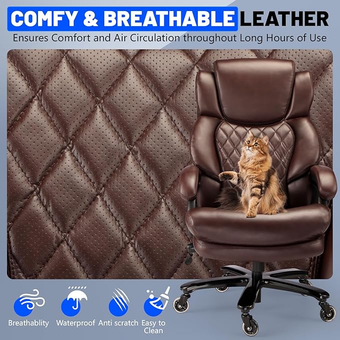 800lbs Big and Tall Office Chair, Executive Chair with Adjustable Headrest, High Back Extra Wide Seat, Heavy Duty PU Leather for Home Office, Comfortable Large Computer Desk Chair