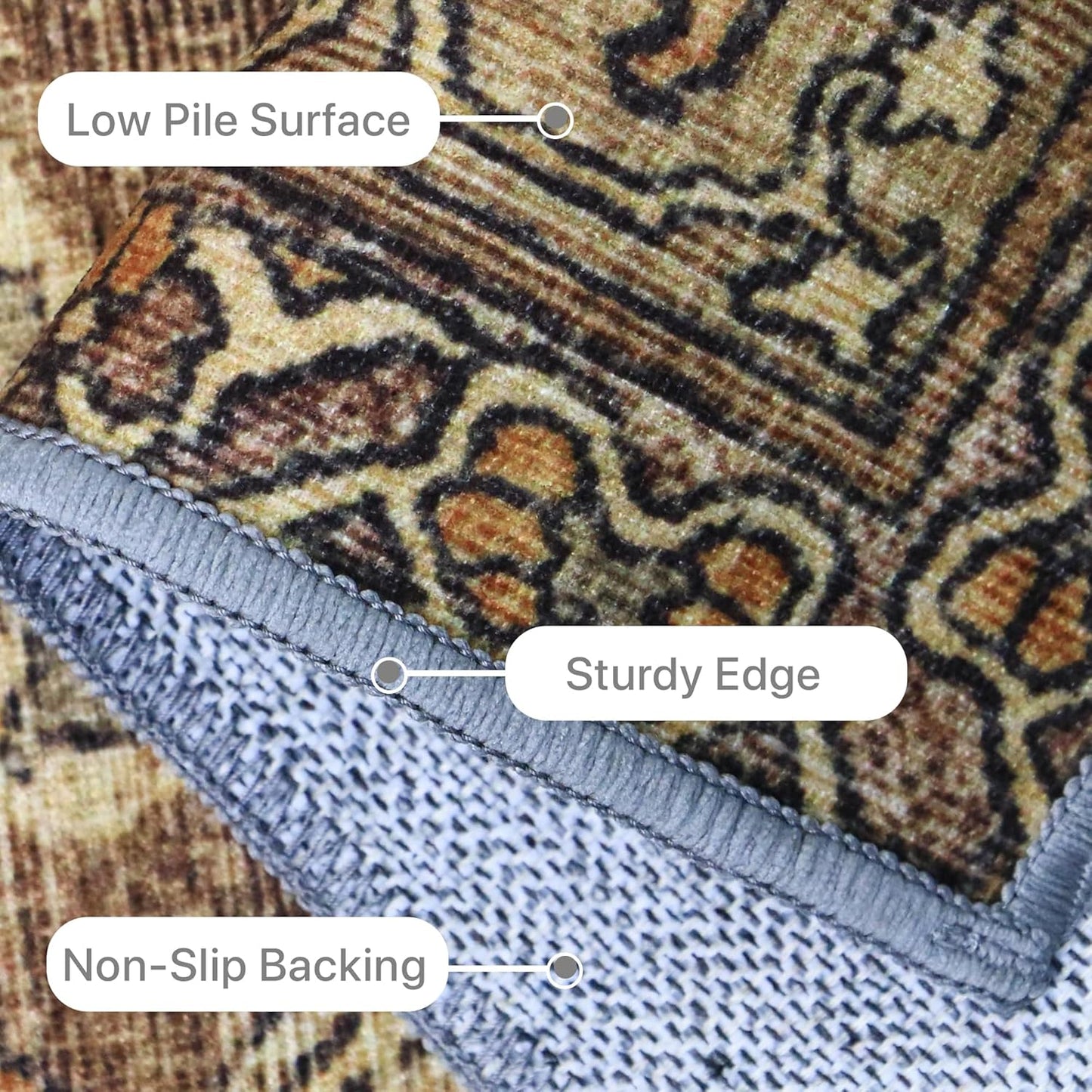 9X12 Area Rugs Machine Washable Rugs for Living Room, Vintage Boho Large Rugs for Bedroom Dining Room, Non Slip Indoor Soft Distressed Lightweight Thin Low Pile Carpet, Rustic Brown