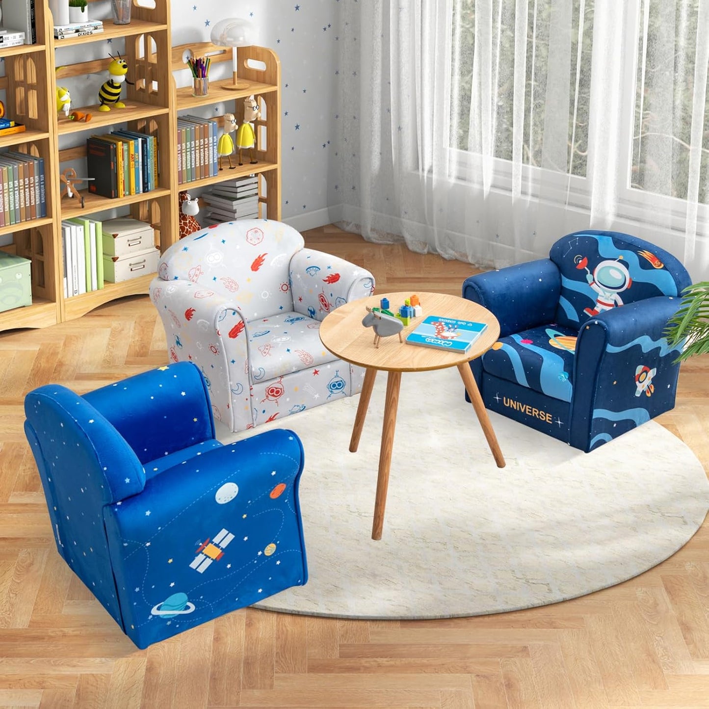 Costzon Kids Couch, Children's Sofa Armrest Chair with Pattern, Toddler Furniture w/Sturdy Wood Construction, Preschool, Lightweight Kids Couch Sofa Chair for Aged 1-5 Boys & Girls Gifts, Aliens