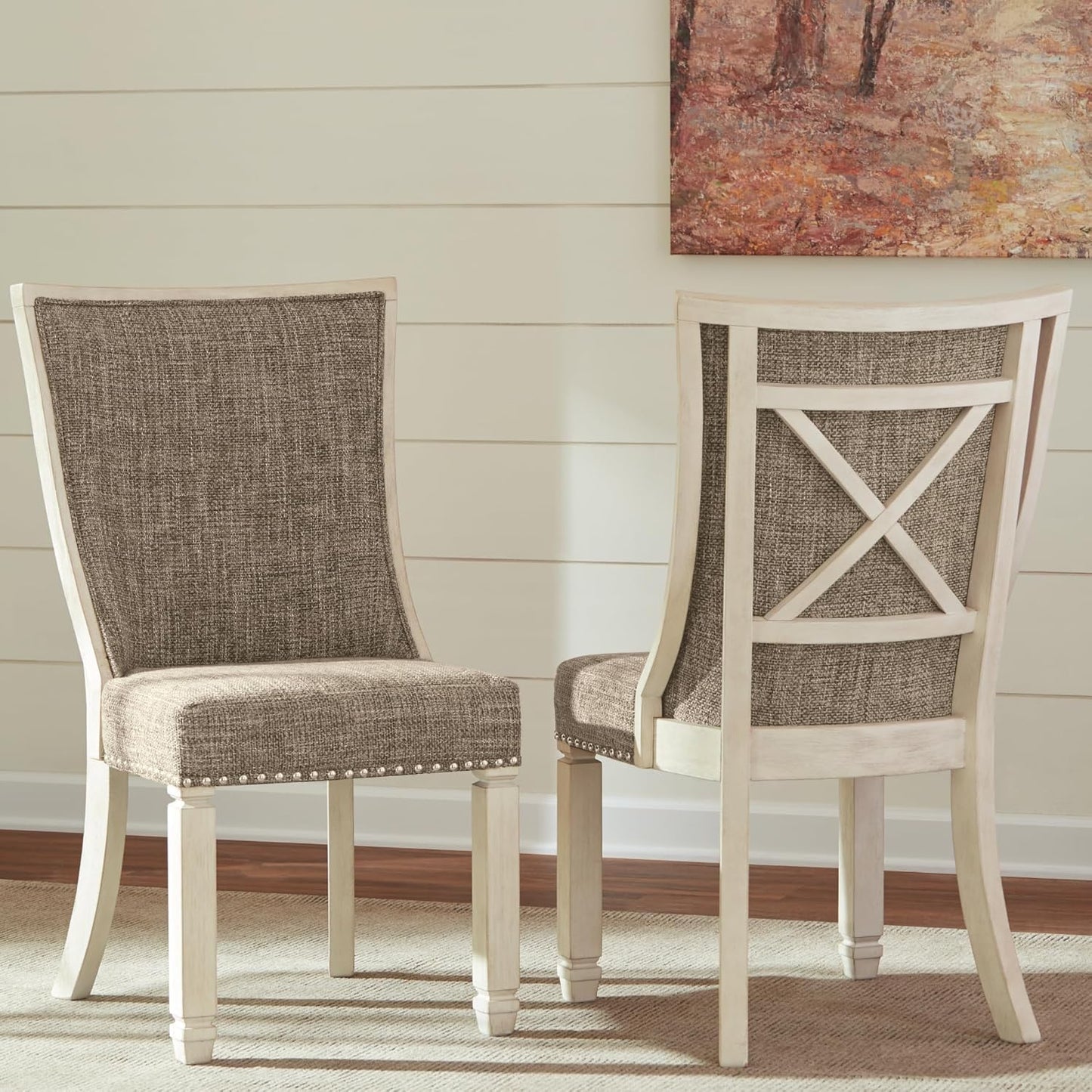 Signature Design by Ashley Bolanburg Modern Farmhouse Upholstered Dining Chair, 2 Count, Brown