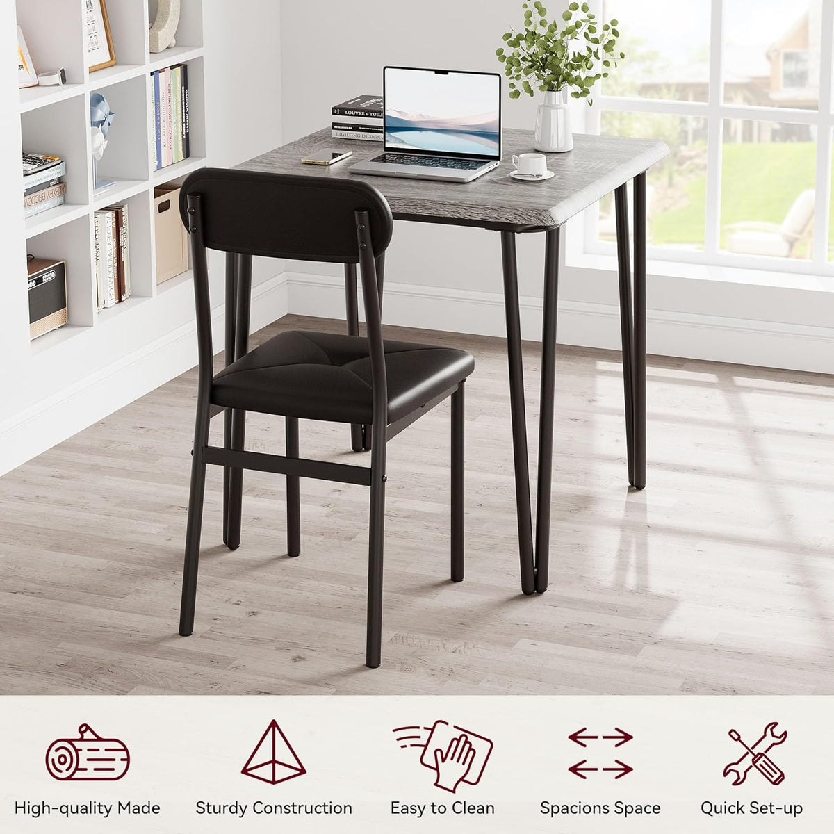 IDEALHOUSE Dining Table Set for 4, Kitchen Table with Upholstered Chairs for Kitchen Room and Small Spaces (Grey, Table with 2 Upholstered Chairs)