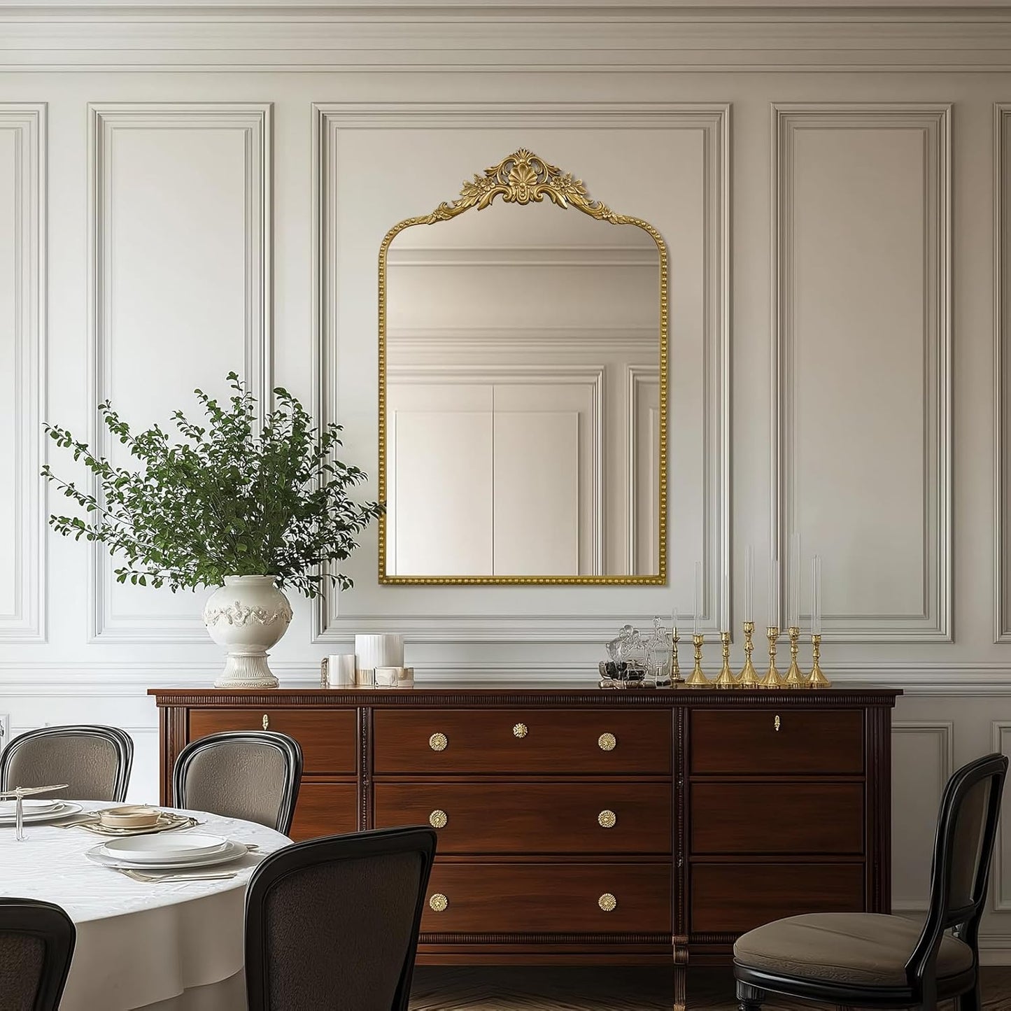 G-LEAF Vintage Baroque Full Length Floor Mirror 30"X48", Victorian Antique Mirror with Black Brush Gold Ornate Metal Frame for Fireplace Entryway Living Room Hallway Bathroom