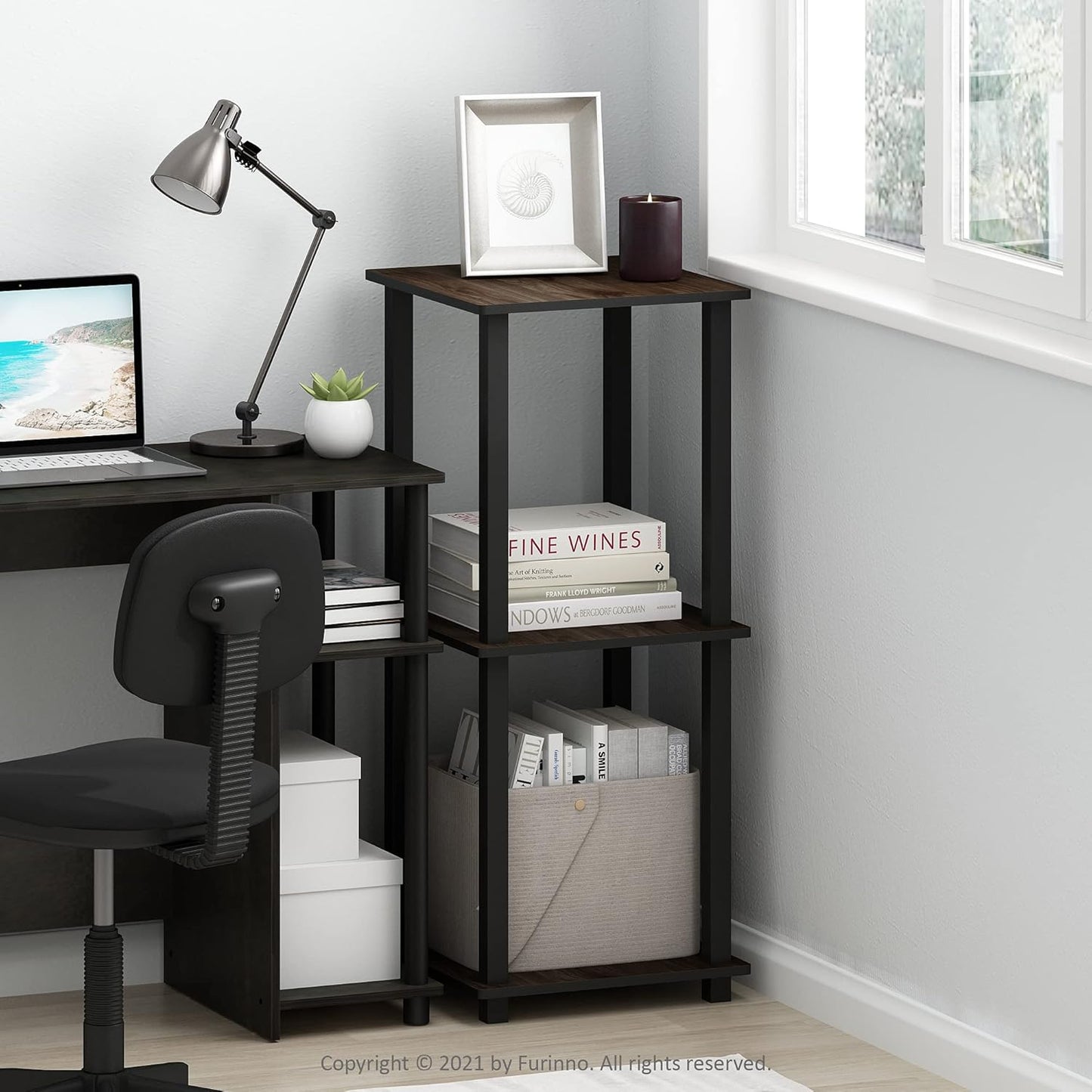 Furinno Simplistic Set of 2 End Table, Columbia Walnut/Black