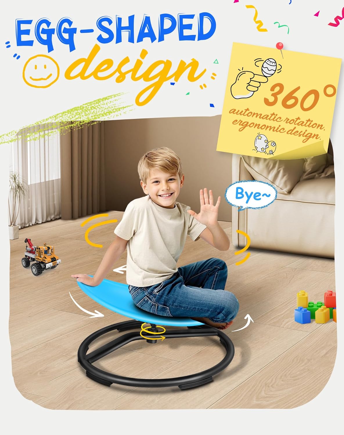 Spinning Chair for Autistic Kids, Sensory Swivel Chair, 220LBS Weight Capacity, Sensory Toy for Children with ADHD/Autism, Training Body Coordination, 3+ Years (Blue)
