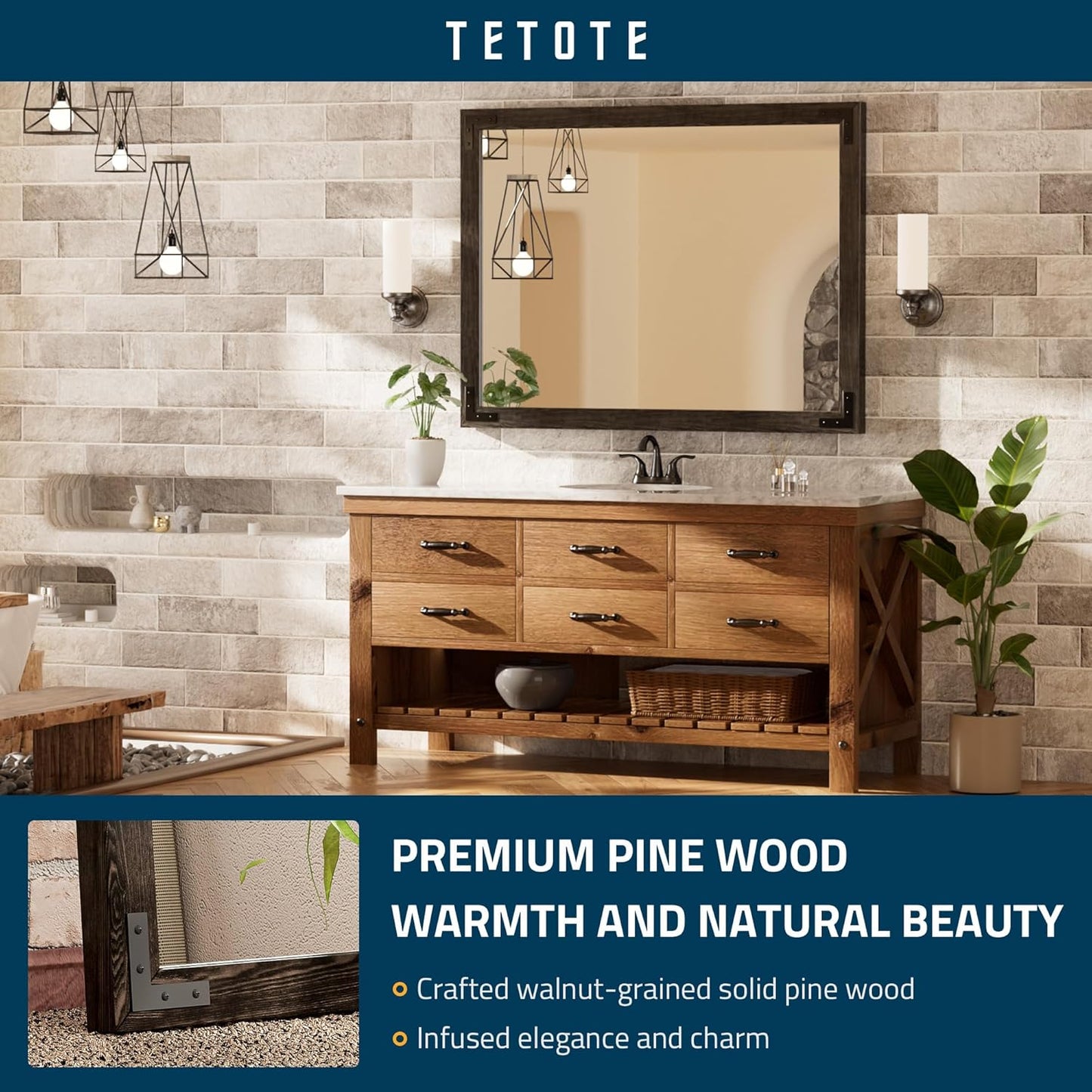 TETOTE 40 x 30 Black Wood Mirror for Bathroom Wall/Bedroom/Living Room/Entryway Farmhouse Rustic Bathroom Vanity Mirror Waterproof (Horizontal/Vertical Mounted)