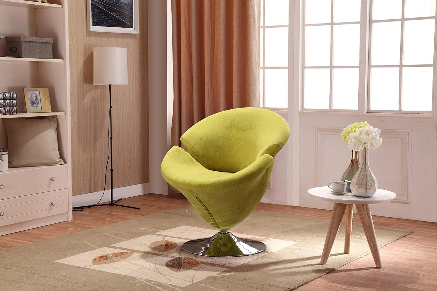 Manhattan Comfort Tulip Swivel Accent Chair Set of 2 with 360° Turn, Modern Flower Inspired Design, Soft Velvet Upholstery, Polished Chrome Base, No Assembly Required, 300 Lbs Capacity, Green