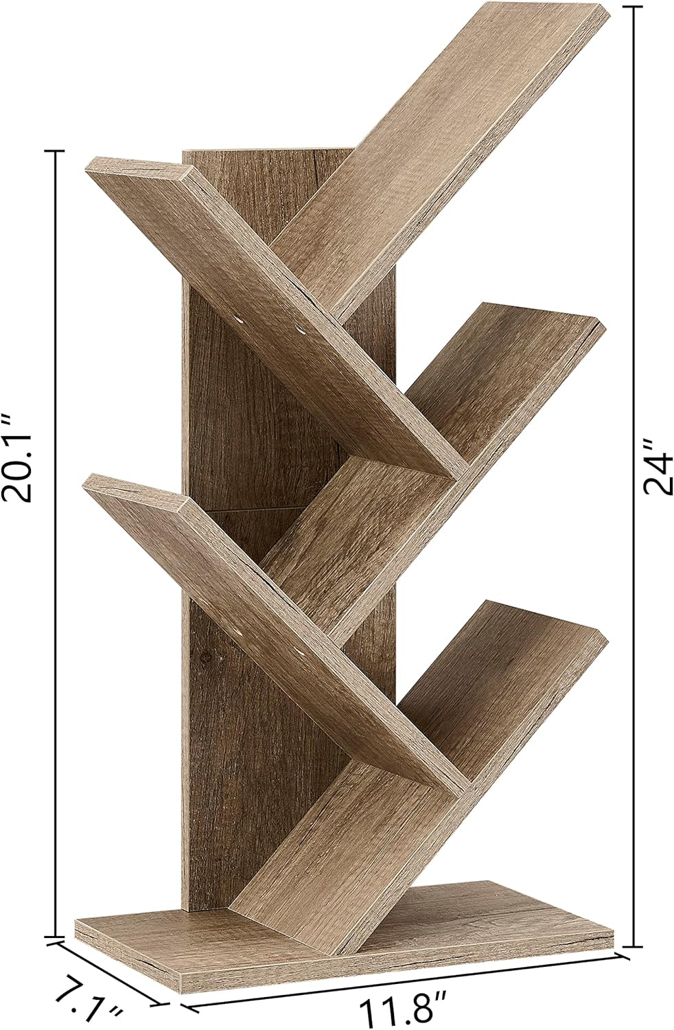 Hoctieon 4 Tier Tree Bookshelf, 4 Shelf Bookcase, Modern Book Storage, Free Standing Tree Bookcase, Utility Organizer Shelves for Home Office, Living Room, Bedroom, Greige