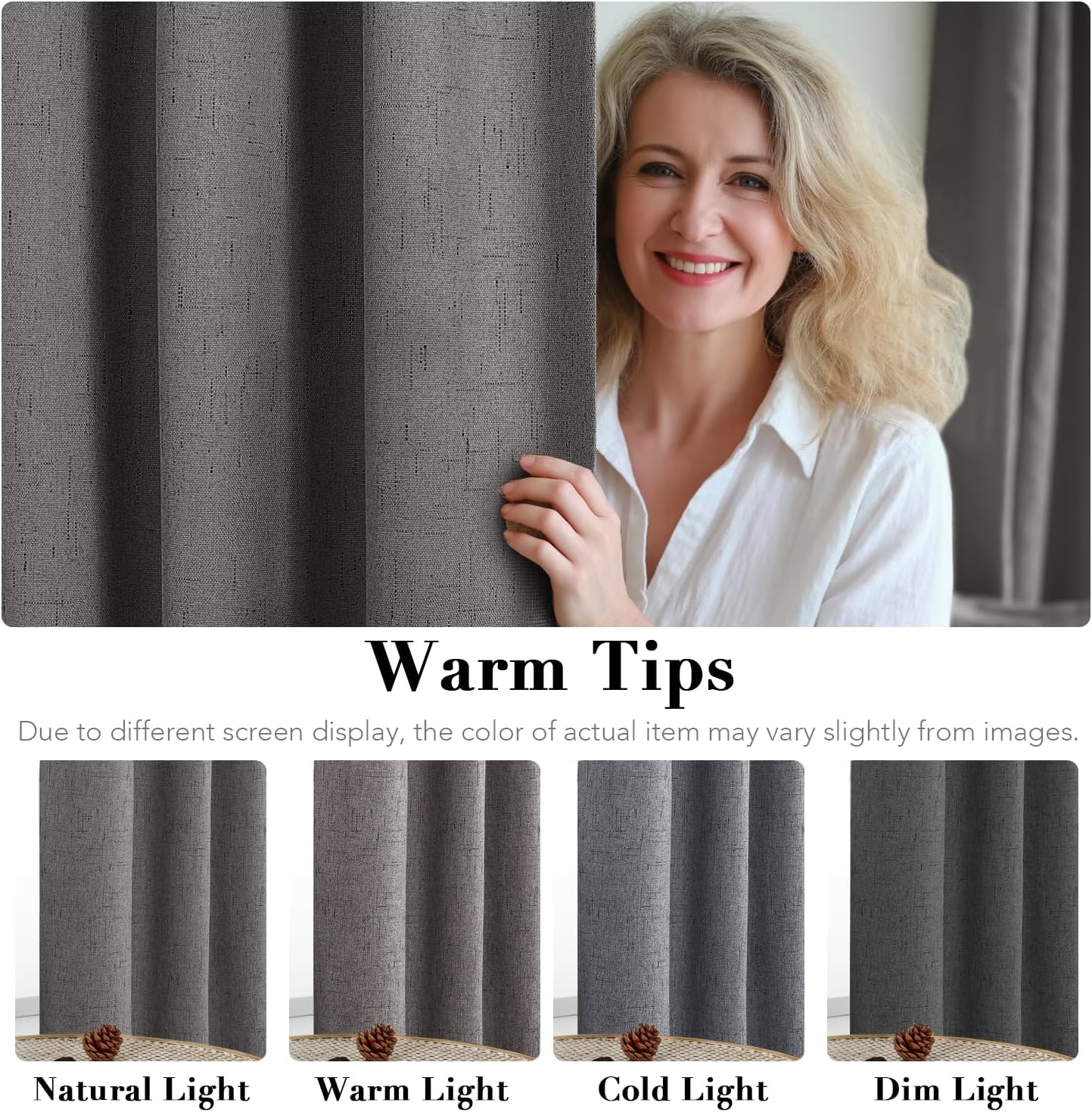 H.VERSAILTEX Primitive Linen Curtains 100% Blackout Curtain Drapes Burlap Fabric Curtains with White Thermal Insulated Liner, Grommet Top Drapes Living Room/Bedroom (2 Panels, 42 x 45 Inch, Grey)