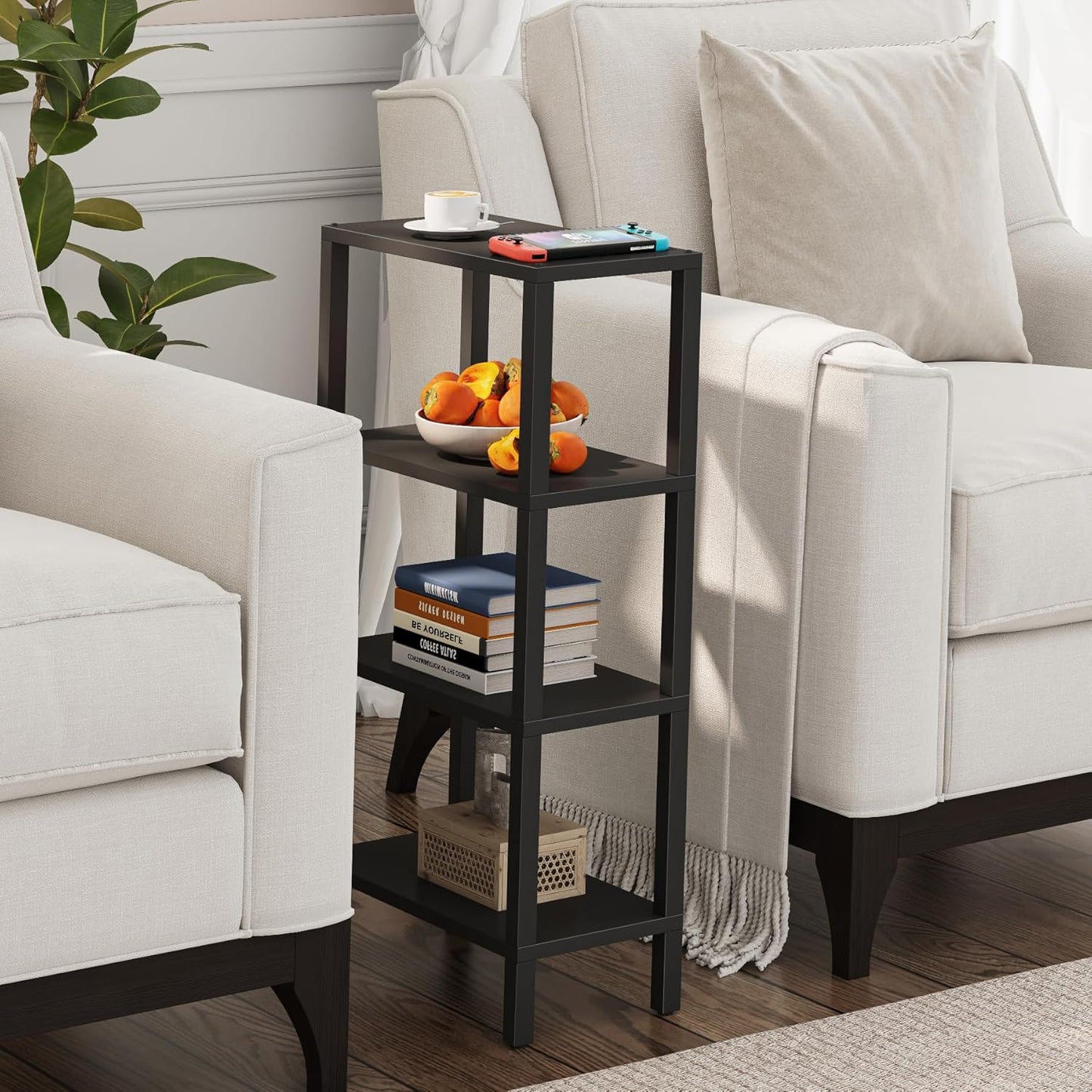TUTOTAK Small Side Table, Narrow End Table, Skinny Sofa Table, Slim Nightstand, Couch Table, Living Room, Bed Room, Black TB01BK0782