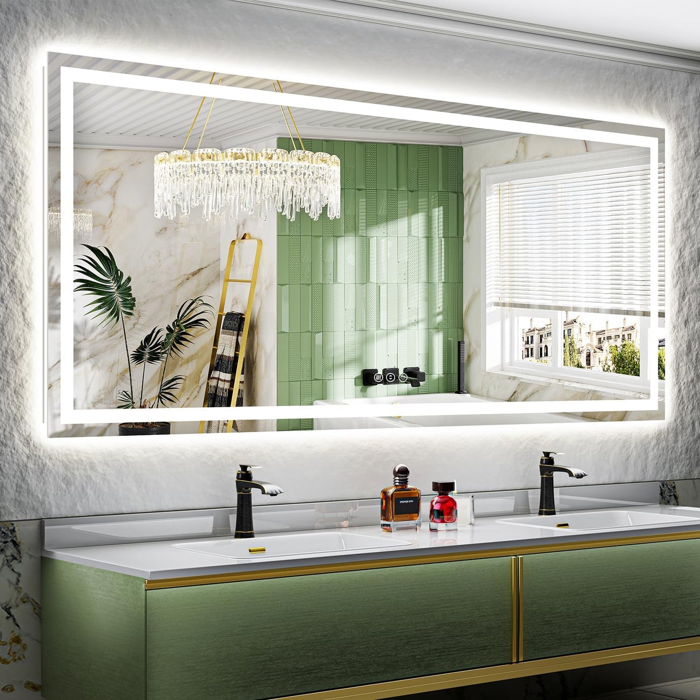 88x38 Inch LED Bathroom Mirror with Lights Front and Backlit Lighted Vanity Mirror for Bathroom Wall with 3 Colors Dimmable Anti-Fog Memory Shatter-Proof IP54 Waterproof Horizontal/Vertical