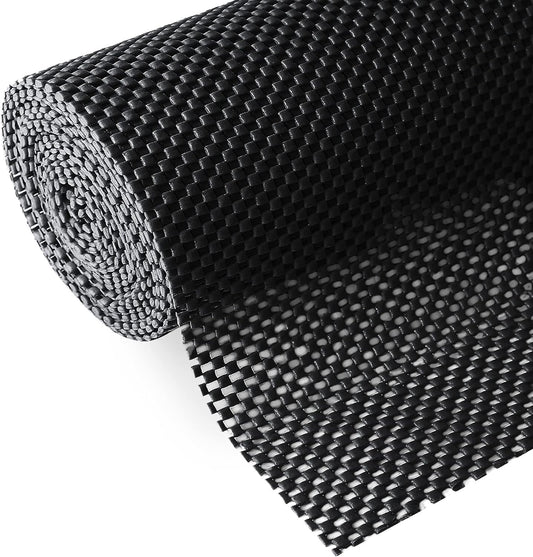 Shelf and Drawer Liner, Non-Adhesive Non Slip and Grip Durable Clean Pad Full Size 17.7 Inches x 20 Feet for Drawers, Shelves, Cabinets, Storage, Kitchen, Desks, Kitchenware, Tableware, Black