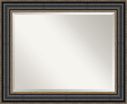 Amanti Art Black Bathroom Mirror for Over Sink, 28x34 Thomas Black Bronze Rectangle Vanity Mirror, Large Traditional Frame, Hangs Horizonally and Vertically, Bathroom Wall Decor, Beveled Edge