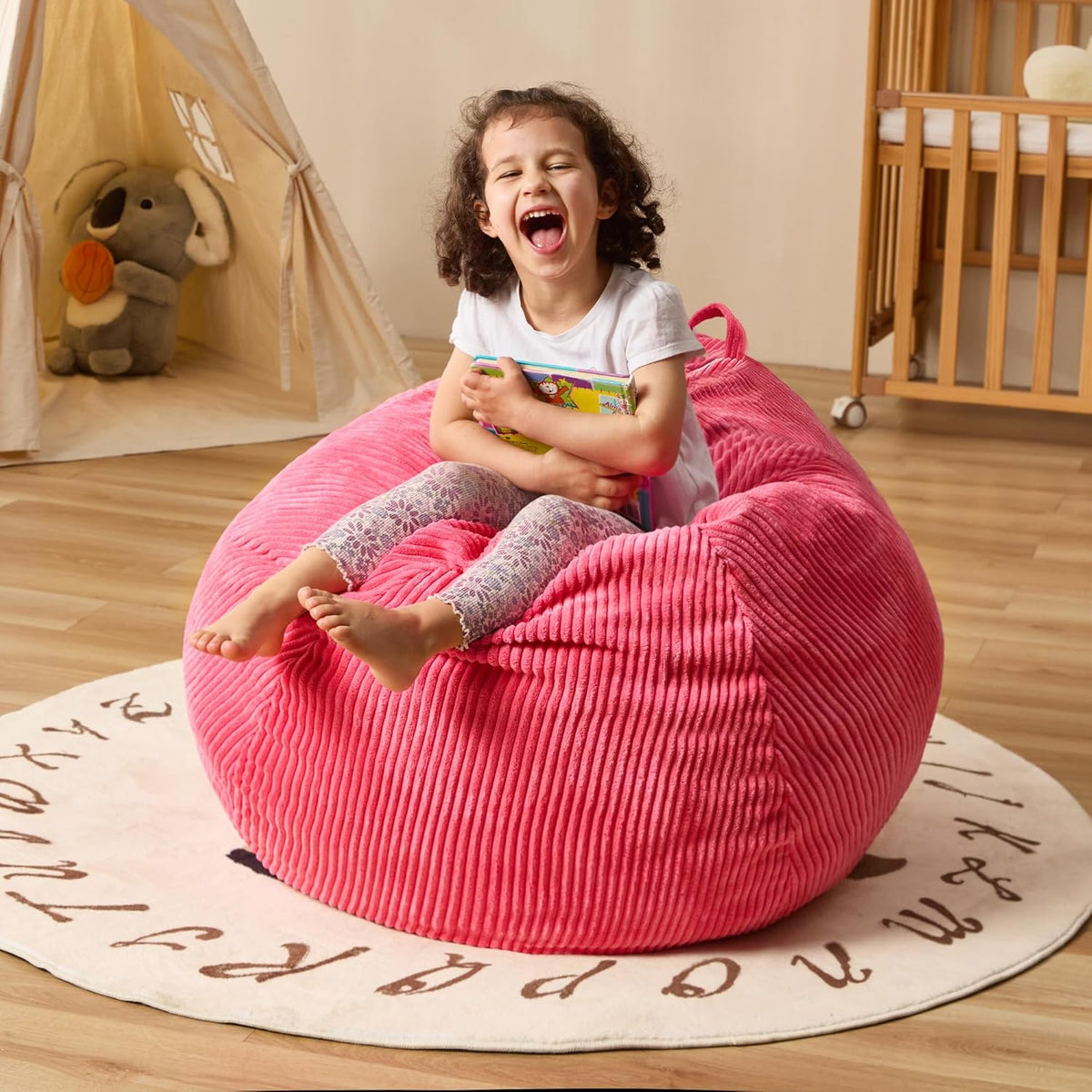 Bean Bag Chairs Teardrop Bean Bag Chair Beanbag Chair with Memory Foam Filled Machine Washable Cover for Living Room, Bedroom (Small,Pink)