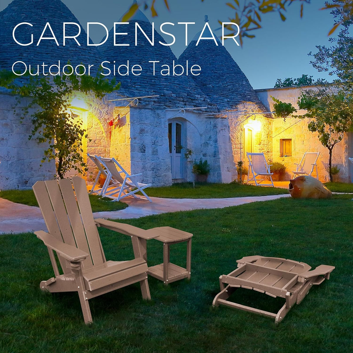 Adirondack Square Outdoor Side Table,2-Tier Storage Patio Side Table, HDPE End Tables for Backyard Pool Porch Garden Lawn(Teak)