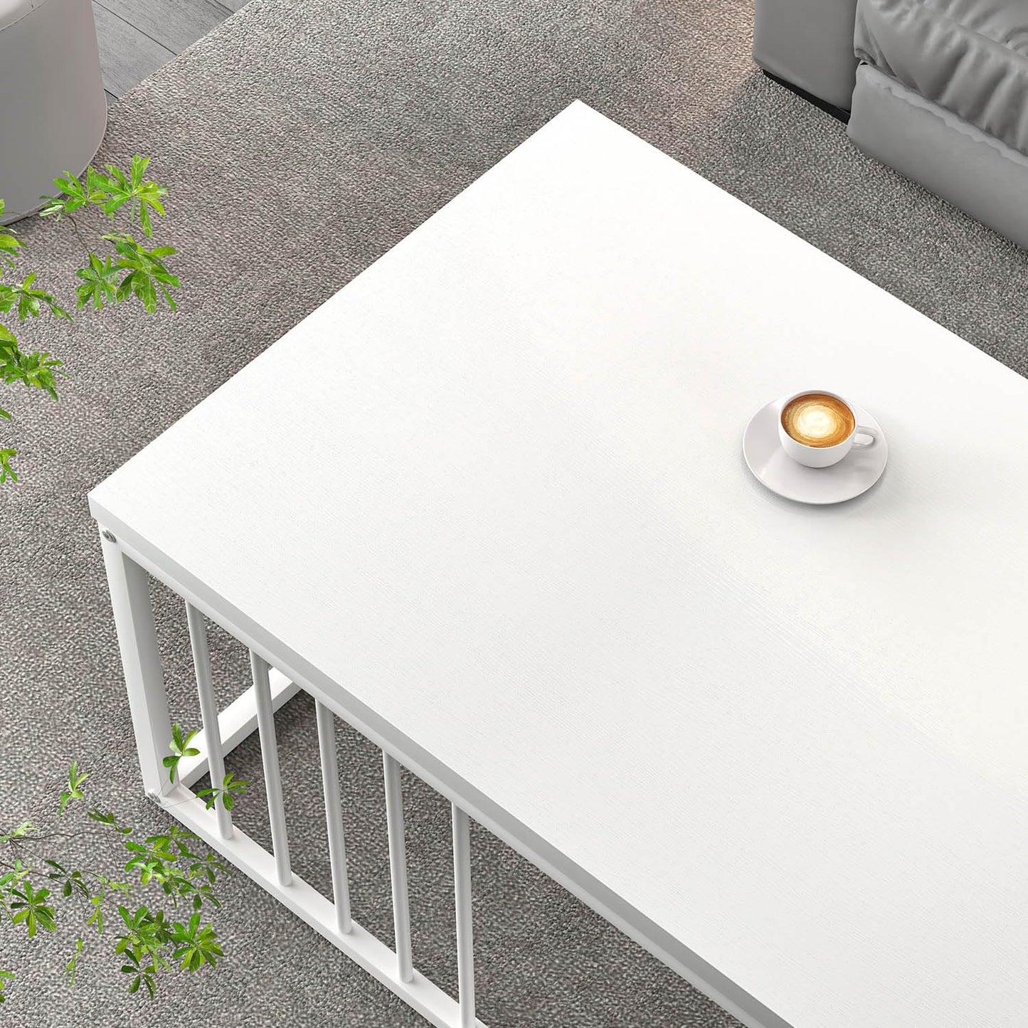 FOLUBAN White Coffee Table, Modern Rustic Wood and Metal Center Table, Industrial Rectangle Cocktail Tea Table for Living Room, White, 43.3 Inch