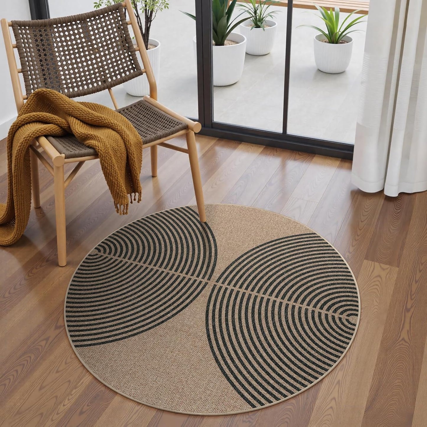 Lahome Modern Rainbow Round Rug, 3ft Small Washable Circle Carpet Natural Indoor Outdoor Patio Front Porch Rug, Farmhouse Non Slip Non Shedding Contemporary Round Mat for Entryway