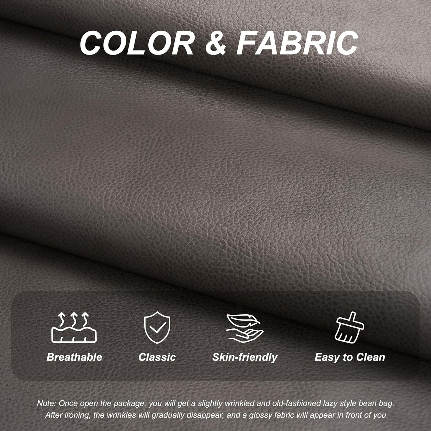 Hobestluk Giant Bean Bag Chair Lazy Floor Sofa, Memory Foam Fireside Sofa for Adults, Big Beanbag Faux Leather Armless Chair for Living Room Bedroom Dorm Office (Grey, Single)