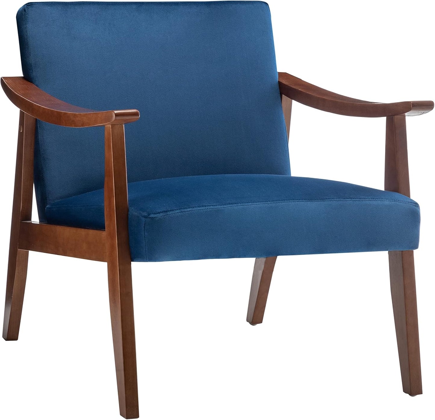 Container Furniture Direct Accent Chair with Velvet Upholstery and Solid Wood Frame, Classic Mid-Century Modern Living Room Furniture for Extra Seating, Dark Blue