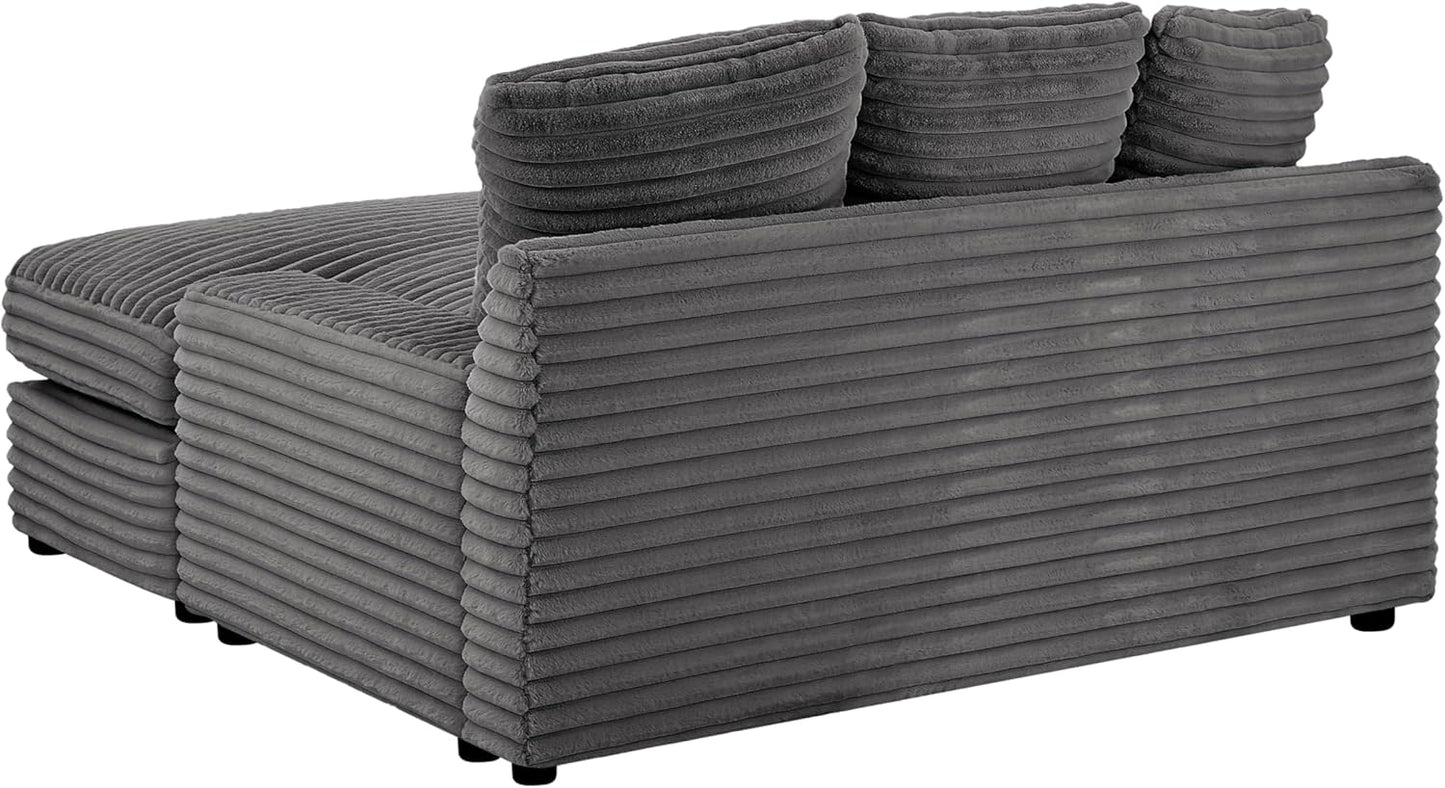64" Oversized Chaise Daybed Lounge Sleeper Sofa Extra Wide Cloud Sofa&Couch, Luxury Plush Corduroy Upholstered Loveseat Couch Deep Seat Living Room Queen Size Sofabed W/5 Pillows for Home/Apartment